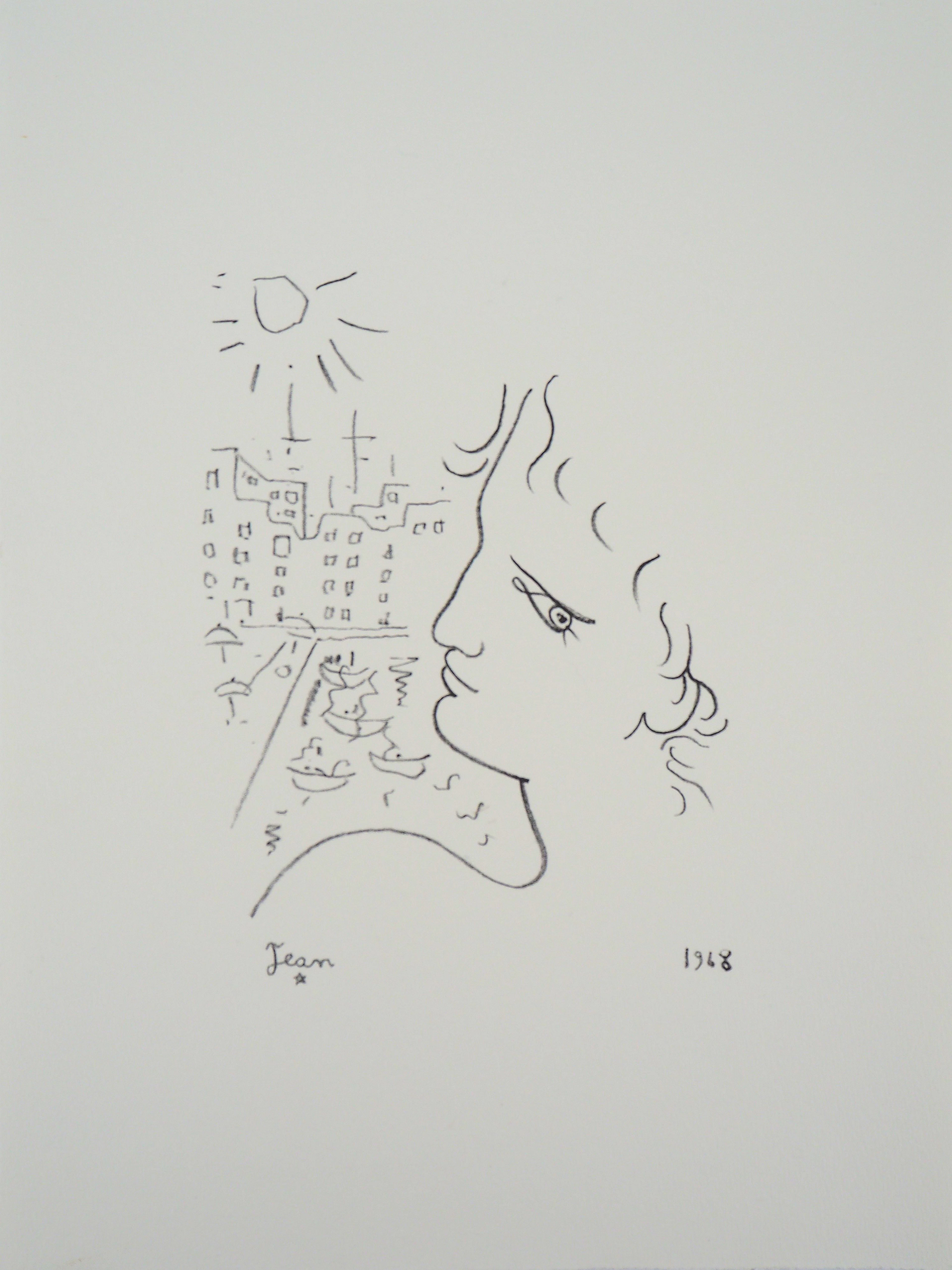 Jean COCTEAU : Venise, profil d’homme - Lithographie signée