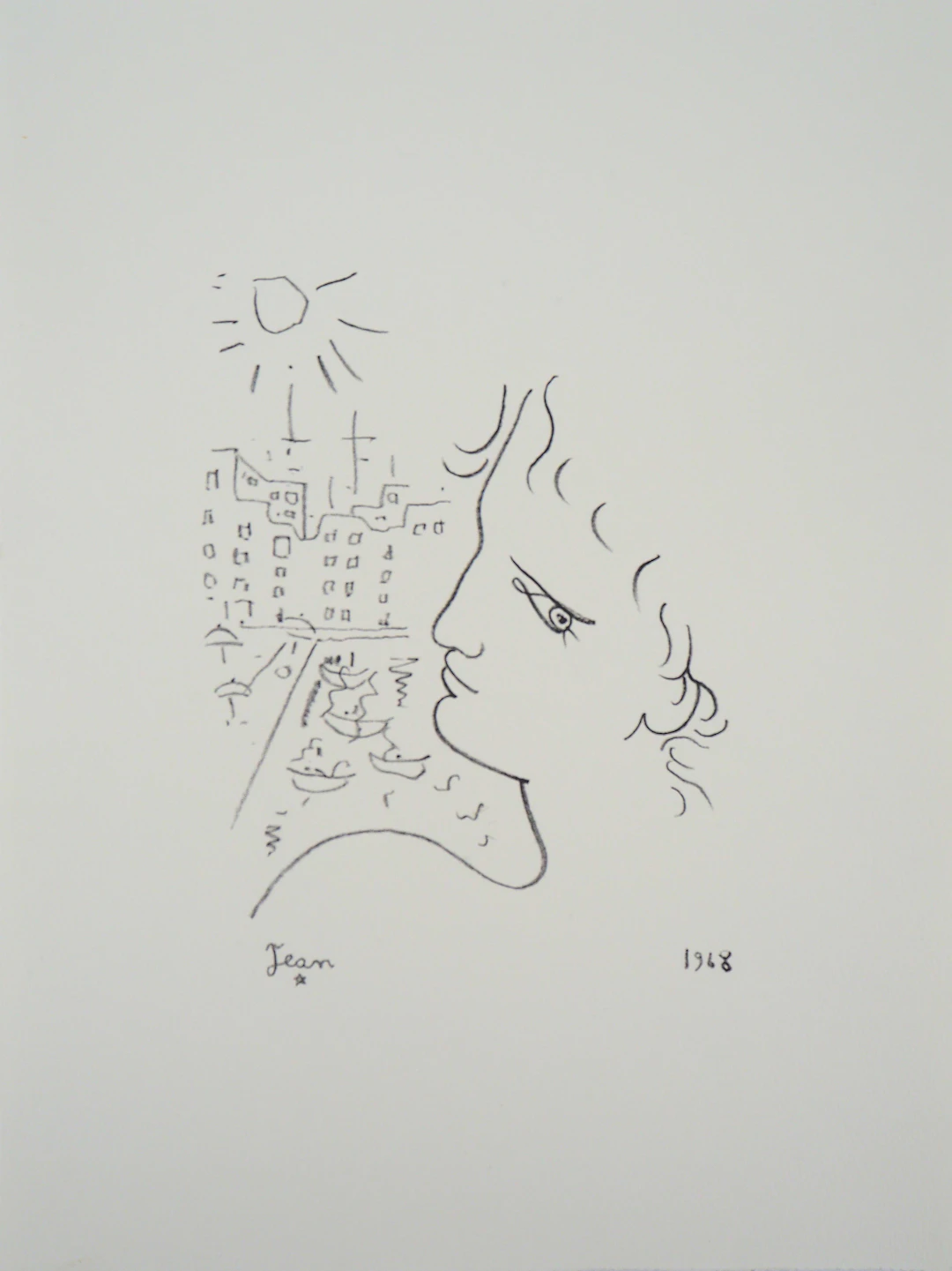 Jean COCTEAU : Venise, profil d’homme - Lithographie signée