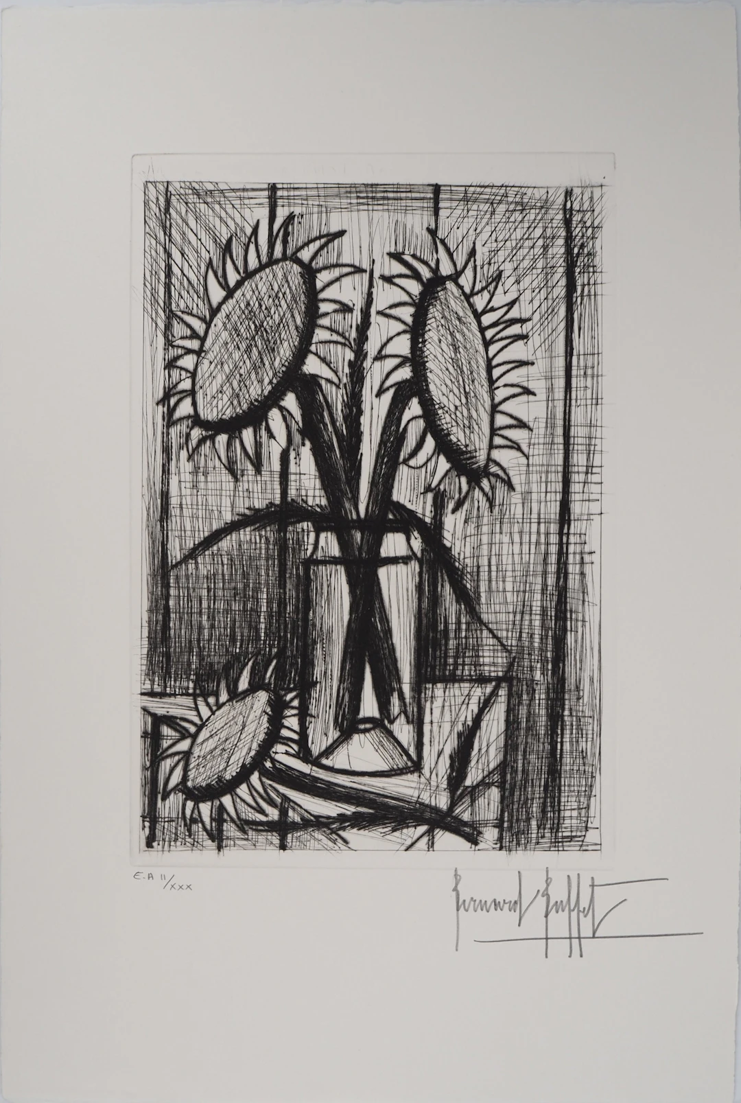 Bernard BUFFET : Bouquet de Tournesols, Les Soleils, Gravure originale signée