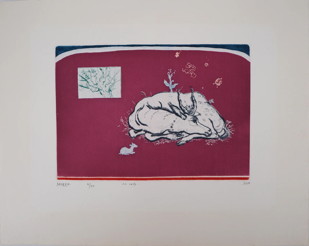 Mordecaï MOREH : Le cerf - Gravure originale signée