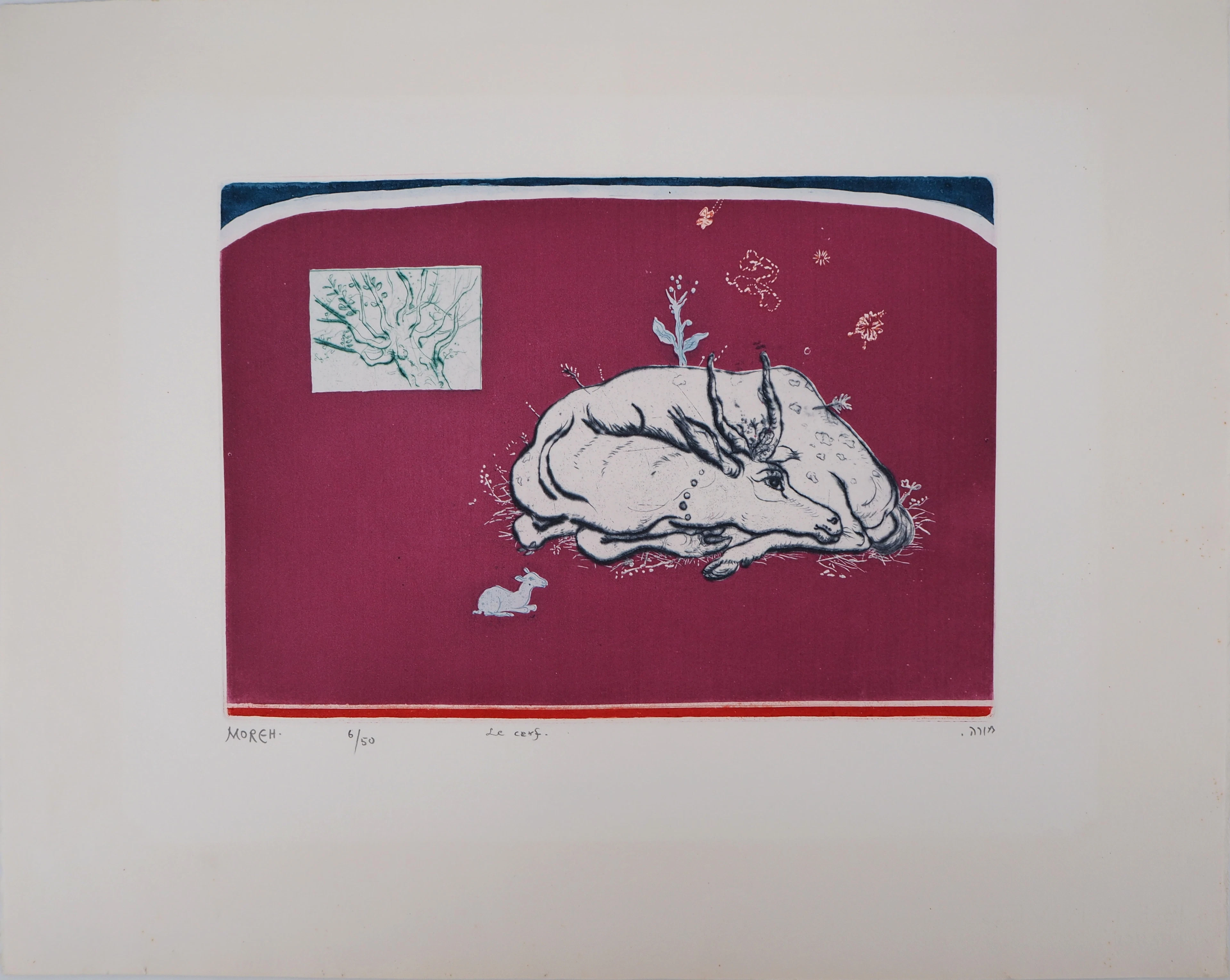 Mordecaï MOREH : Le cerf - Gravure originale signée