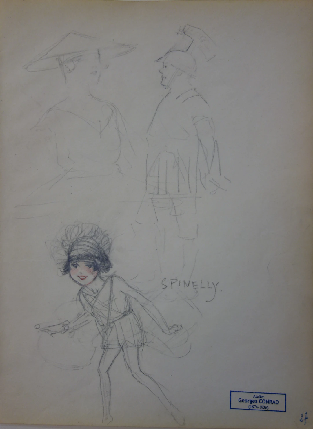 Georges CONRAD : Dessin d’une petite fille, Dessin original, signé