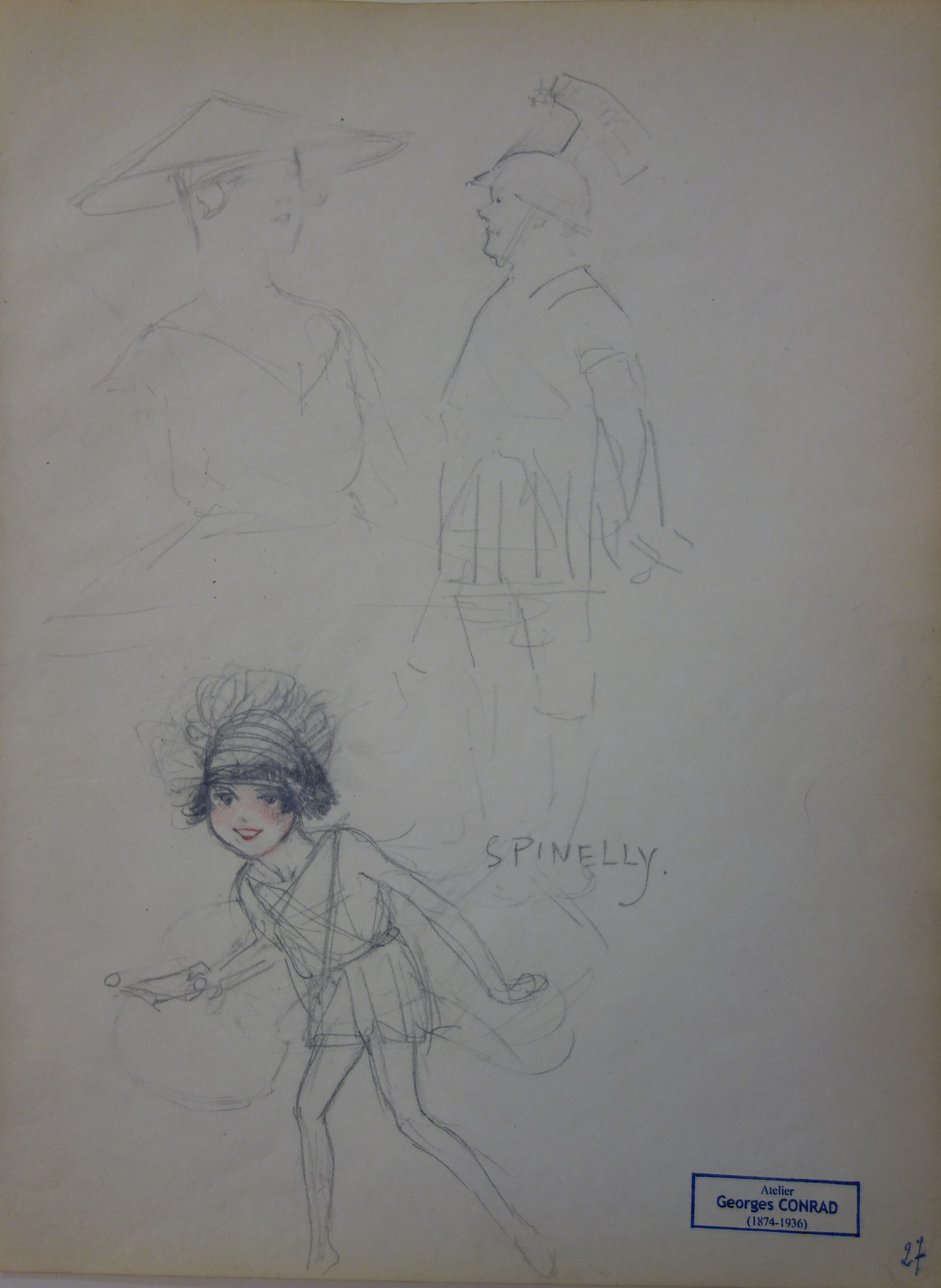 Georges CONRAD : Dessin d’une petite fille, Dessin original, signé