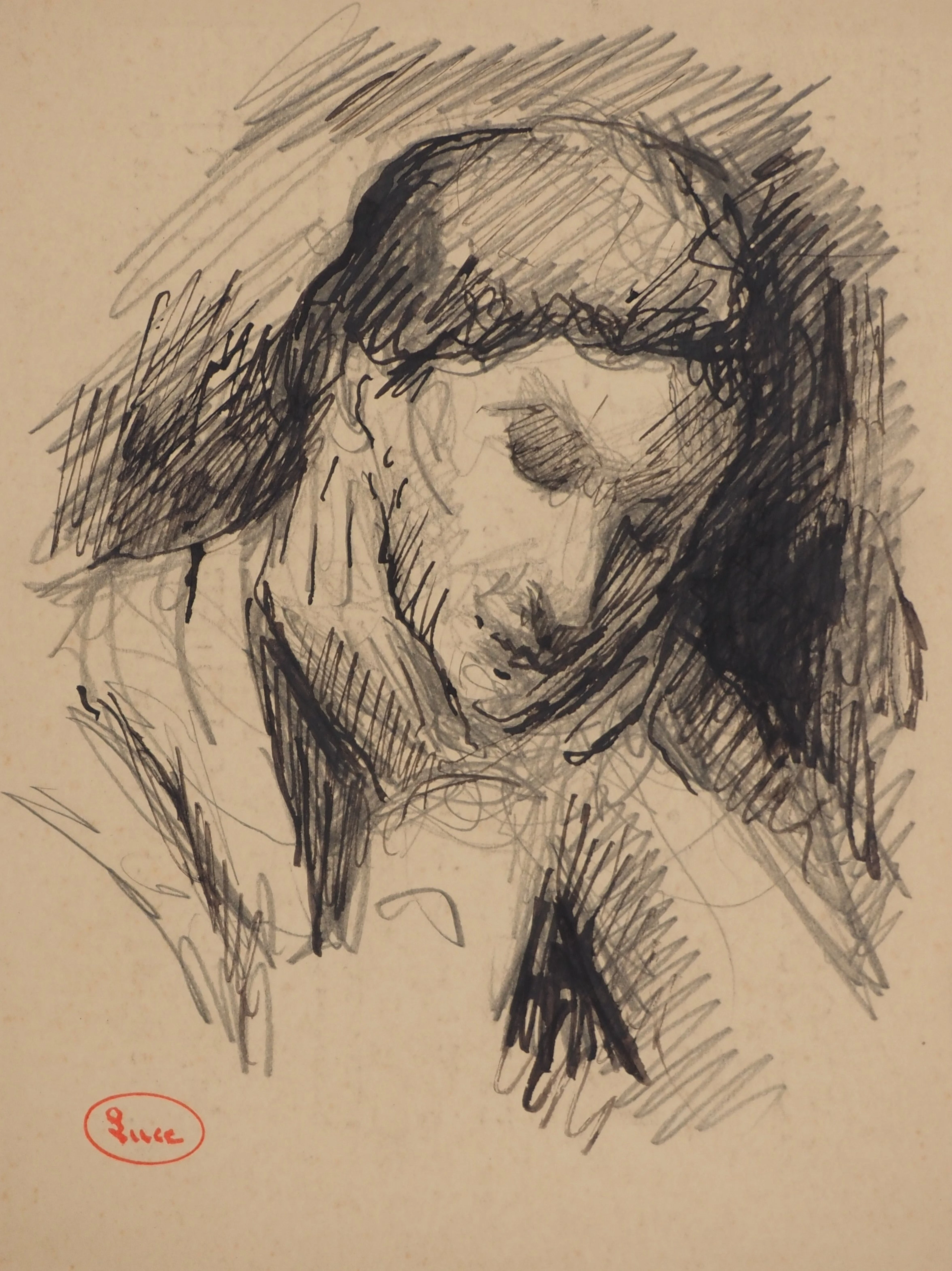 Maximilien LUCE : Lecture nocturne, Dessin original signé