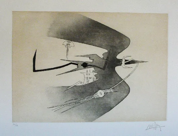 Wifredo LAM - Des hommes oiseaux, des nageurs courbes, Aquatinte