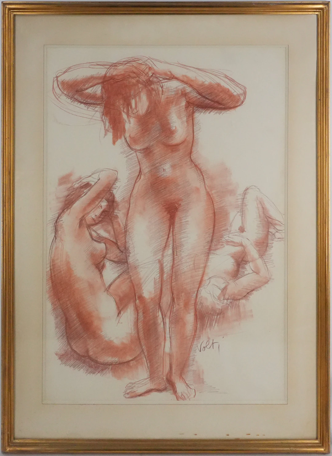 Antoniucci VOLTI : Trois femmes au bain, Dessin original signé
