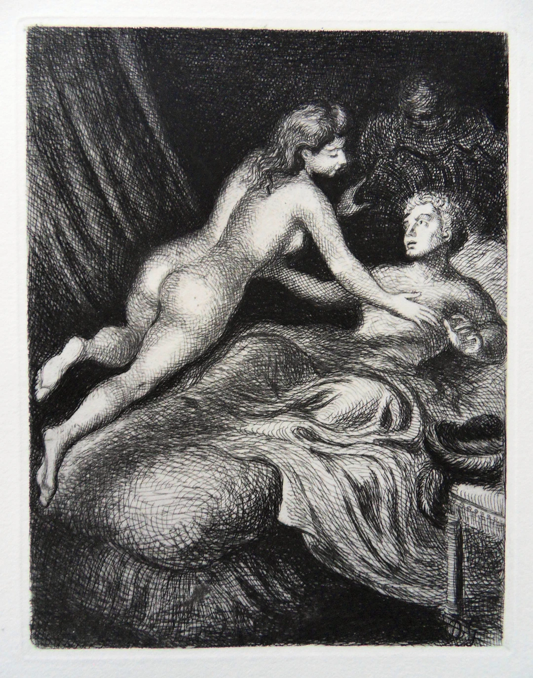 Démétrios GALANIS : Amants au lit - Gravure originale Signée, 1942