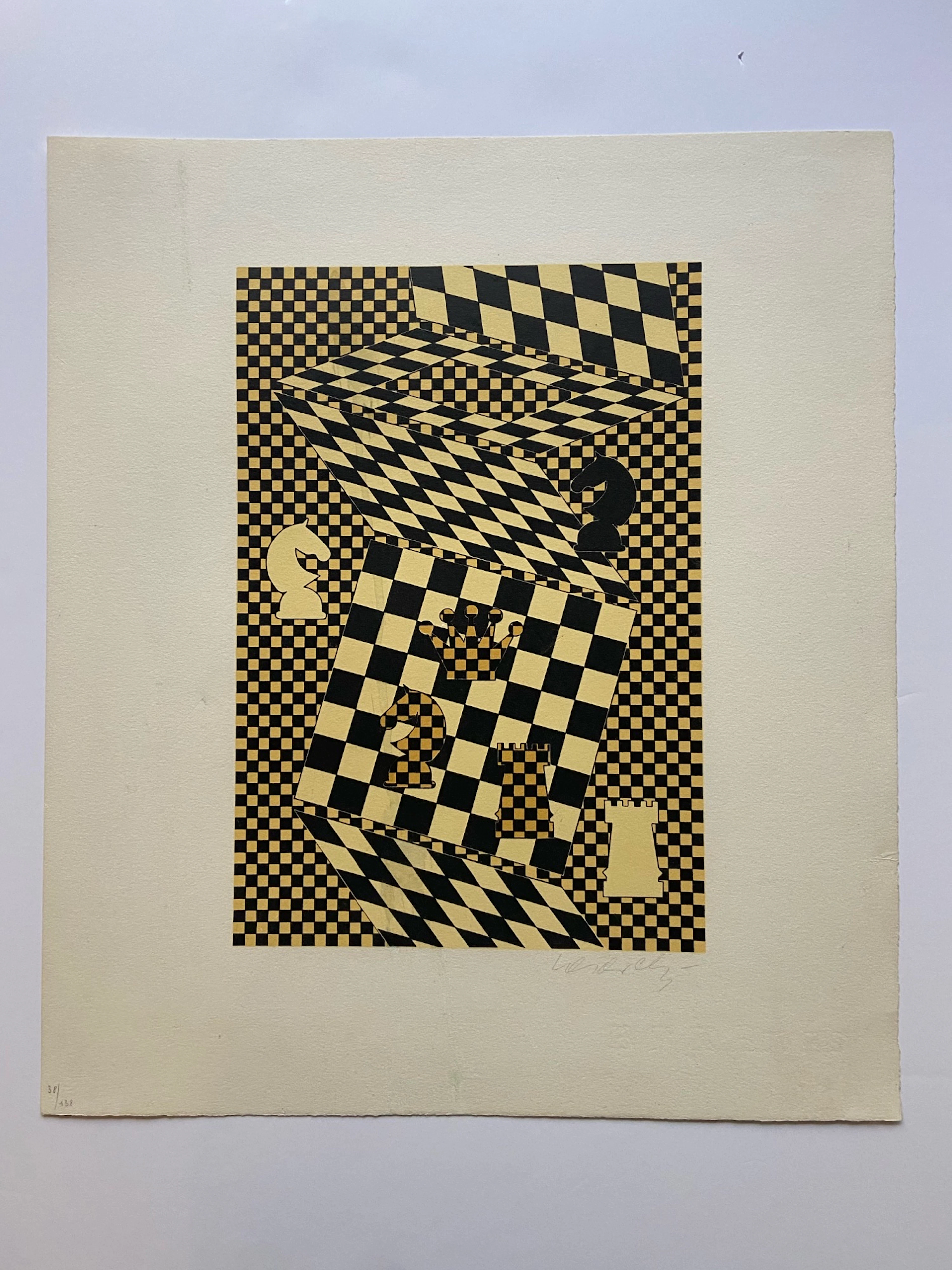 Victor VASARELY - L’Échiquier, 1935 - Lithographie signée au crayon