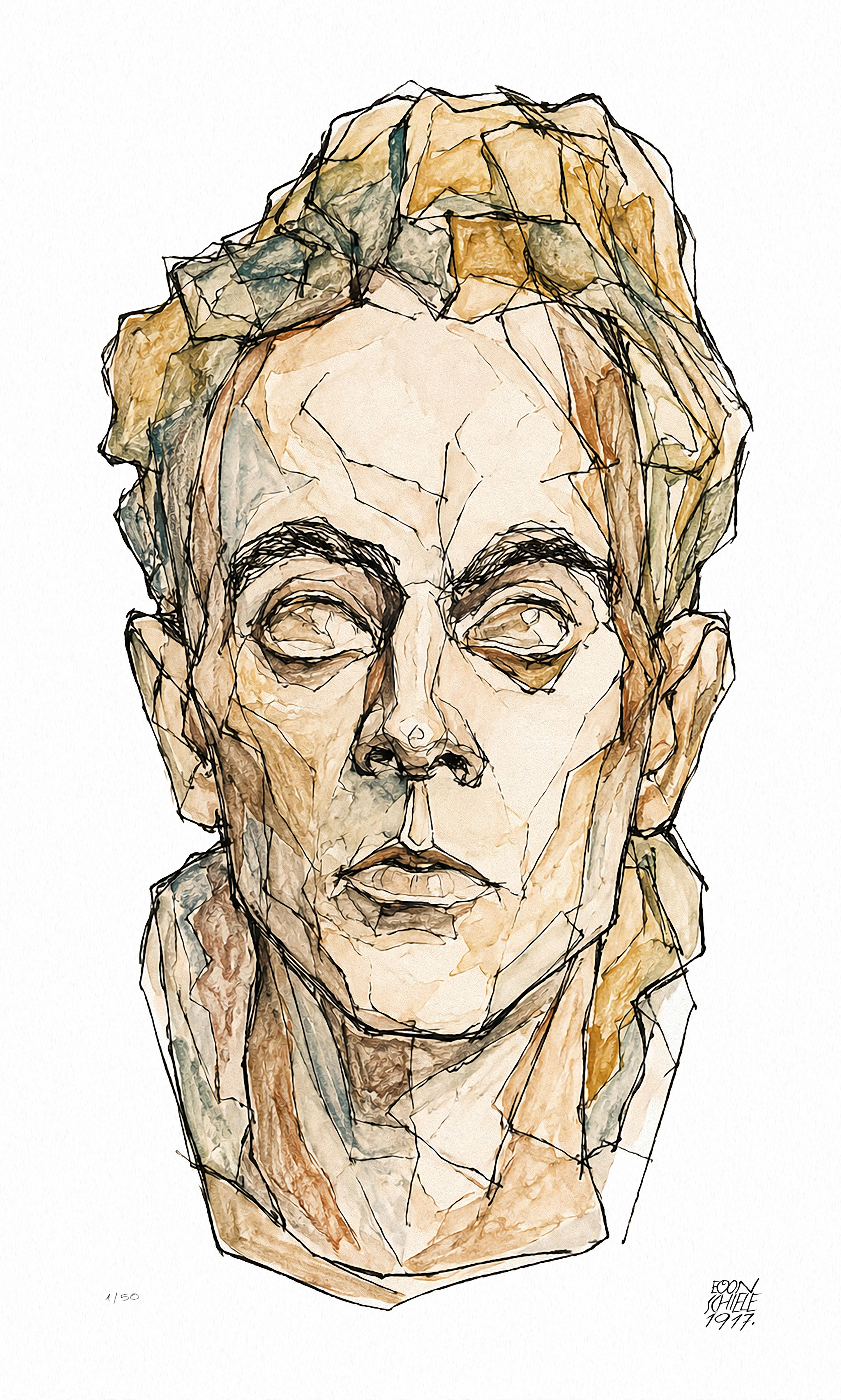 Egon Schiele (d’après), Autoportrait, sérigraphie signée, numérotée