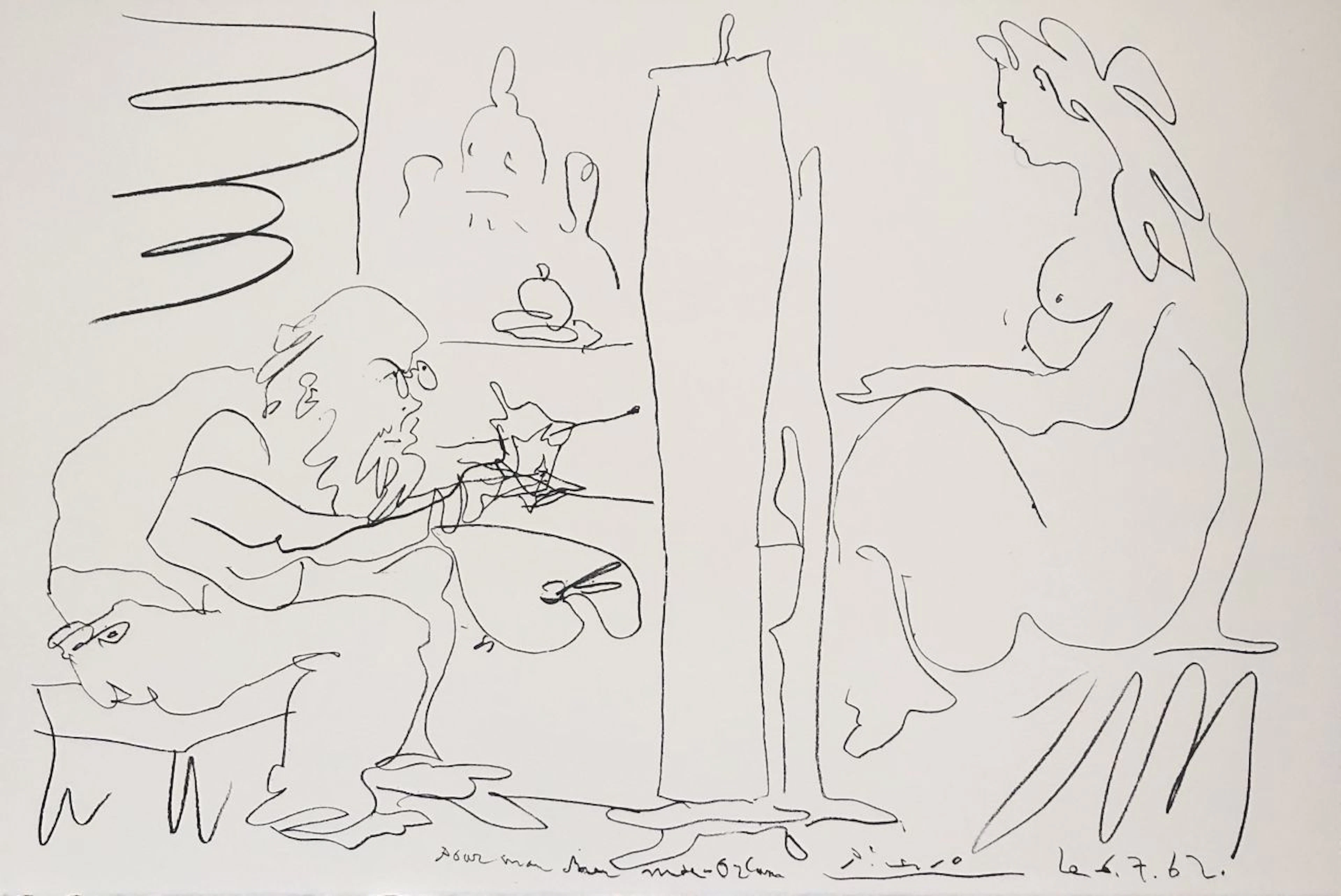 Pablo PICASSO - Le peintre et son modèle - Lithographie signée planche