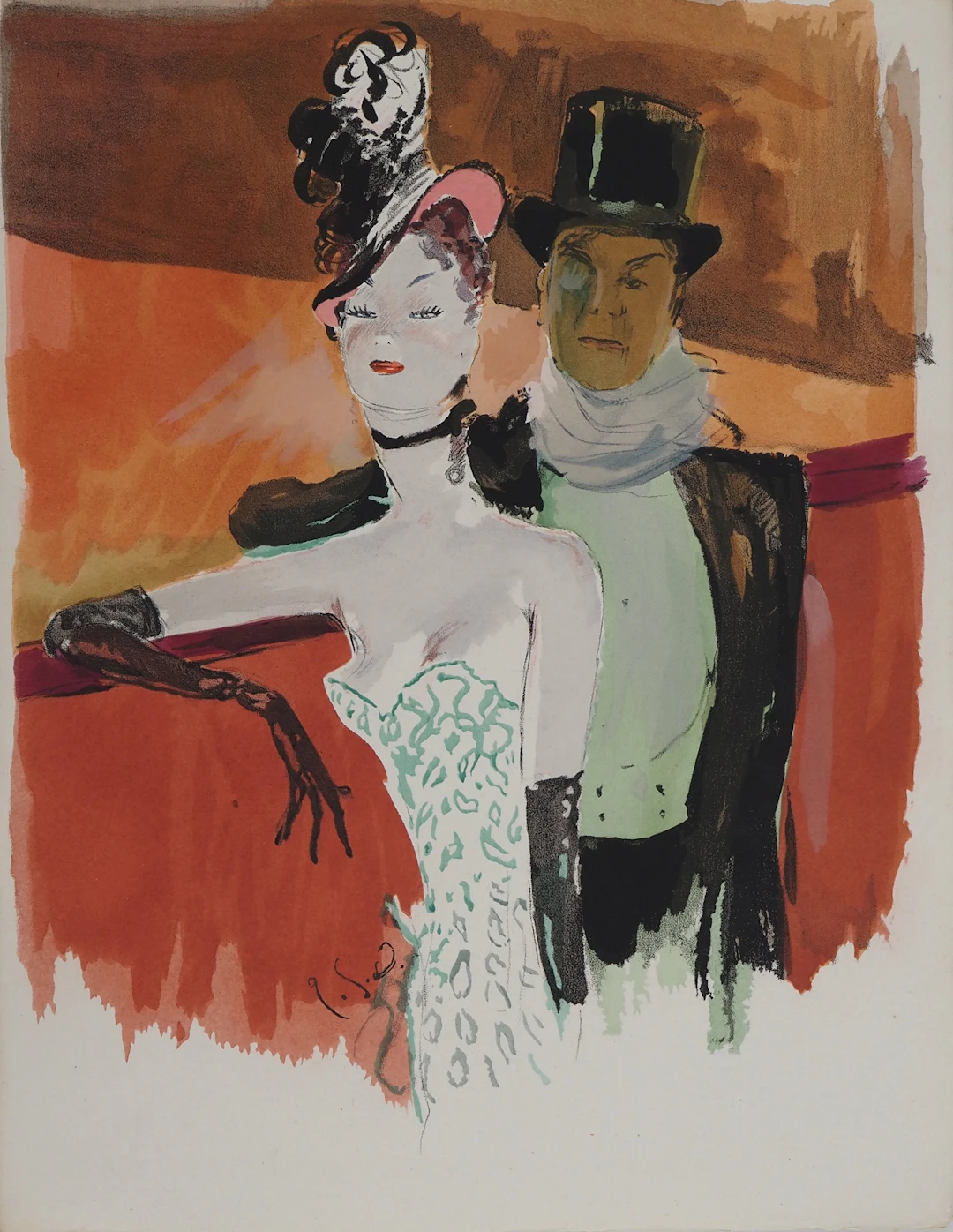 Jean-Gabriel DOMERGUE : Couple en tenue de soirée, Lithographie et
