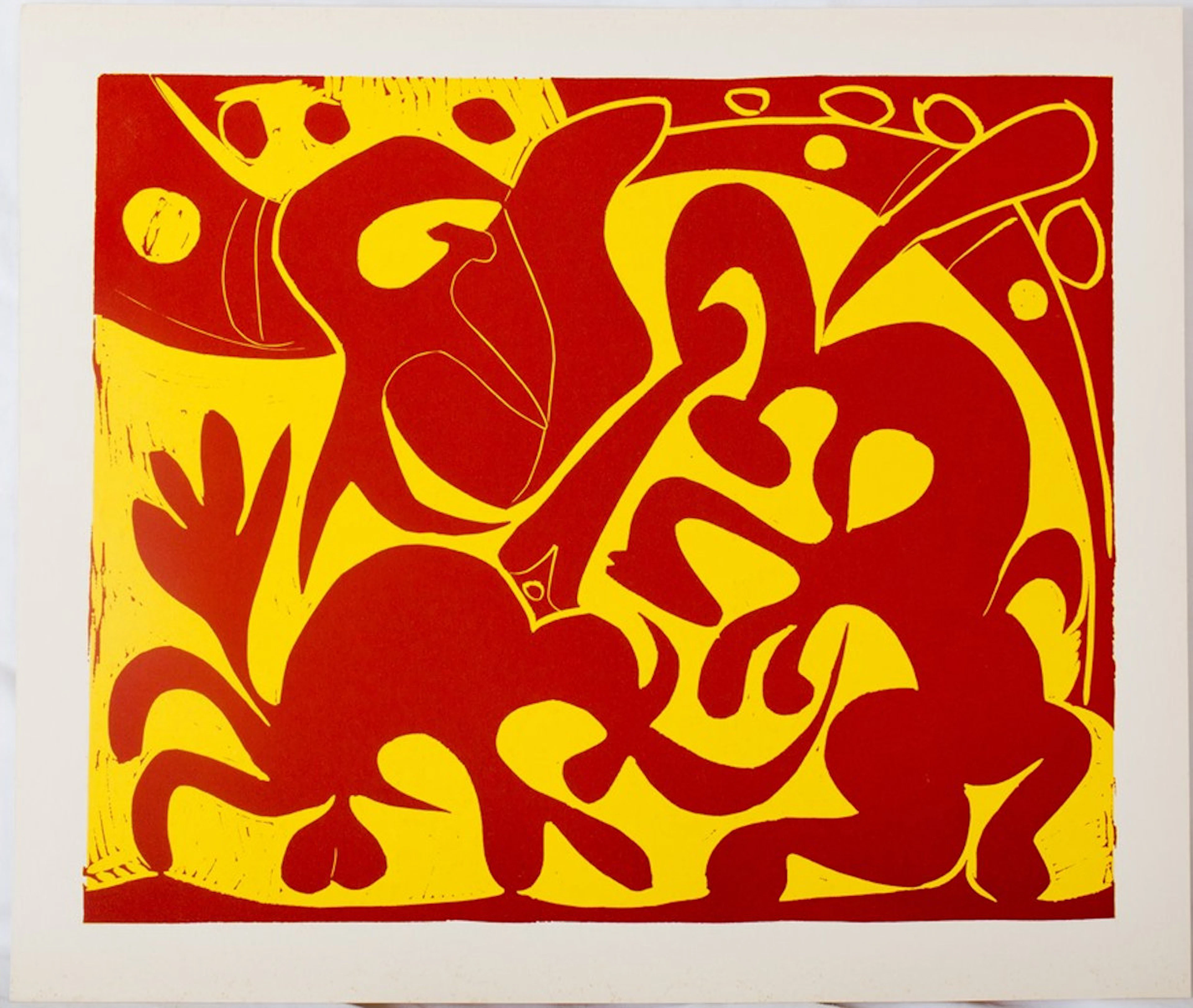 Pablo PICASSO : Dans l'arène (rouge), Linogravure