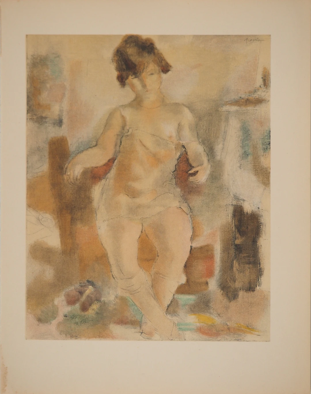 Jules PASCIN : Nu à la chemisette rose, Lithographie signée