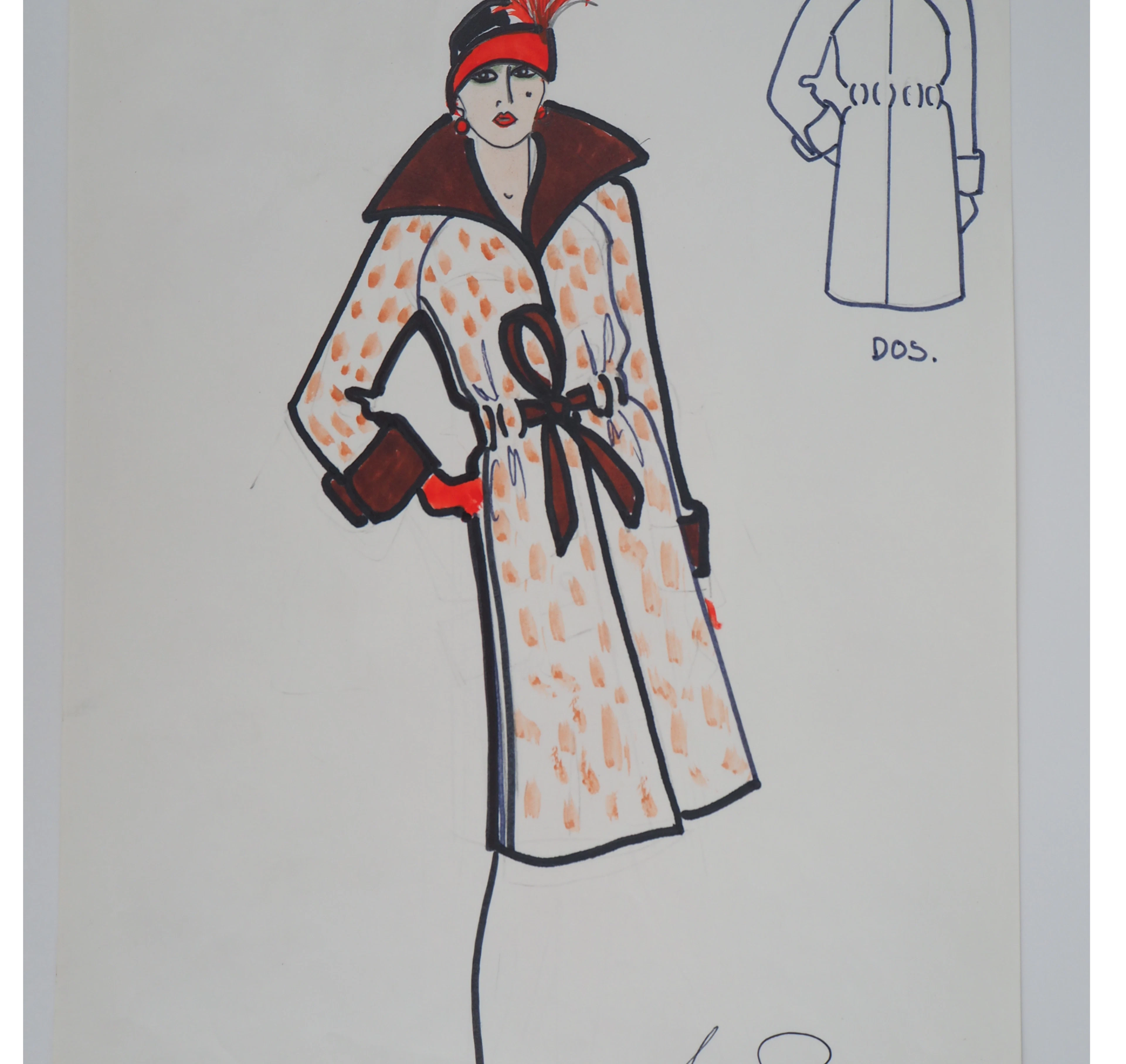 Serge PONS - Manteau à col châle - Aquarelle signée
