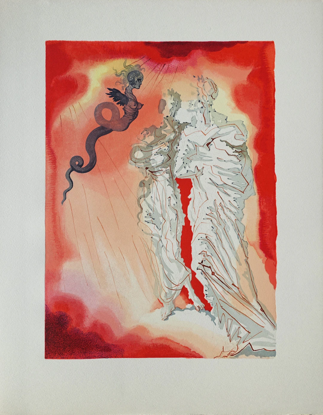 Salvador DALI : Le Diable noir, Bois gravé original