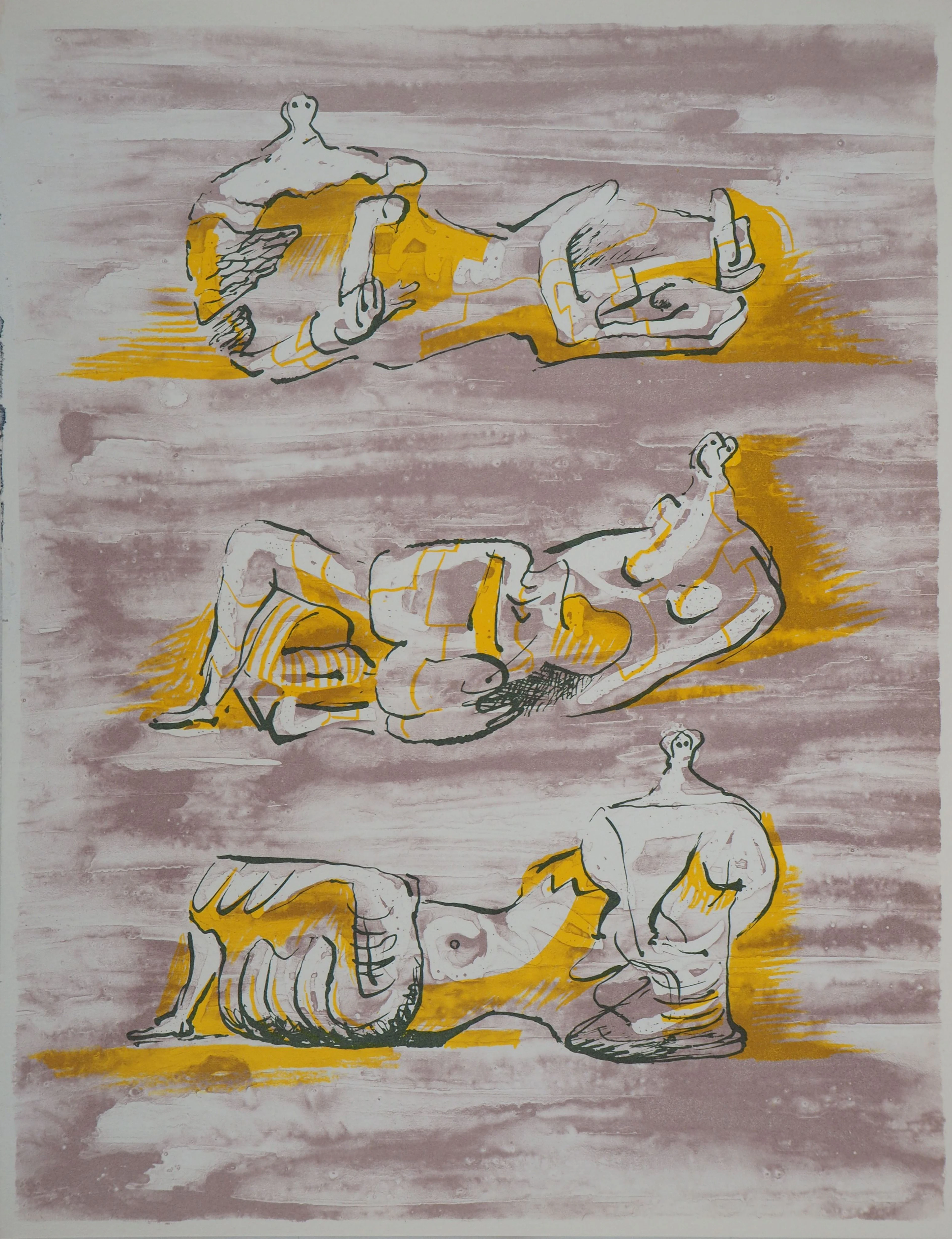 Henry MOORE : Trois nus couchés - Lithographie originale