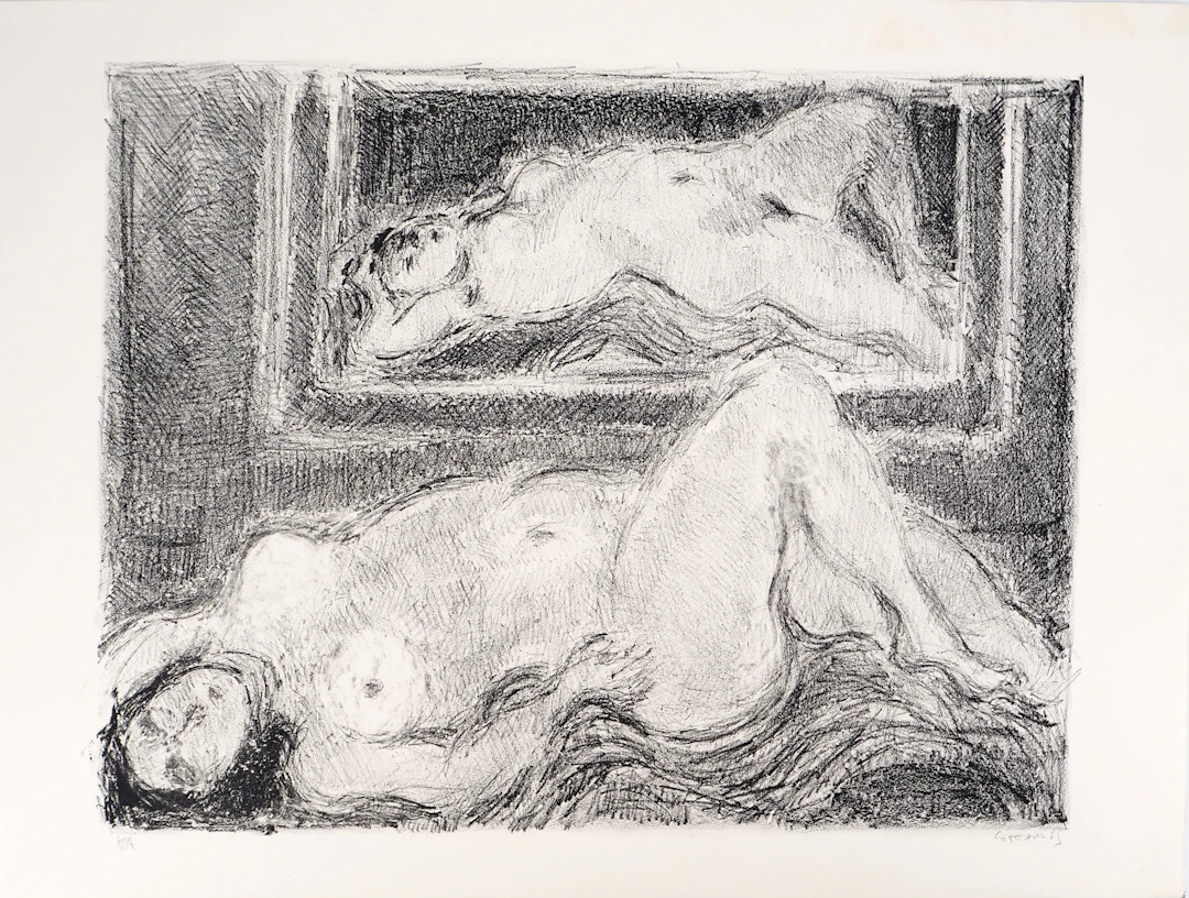 André COTTAVOZ - Femme nue au miroir, vers 1976 - Lithographie originale