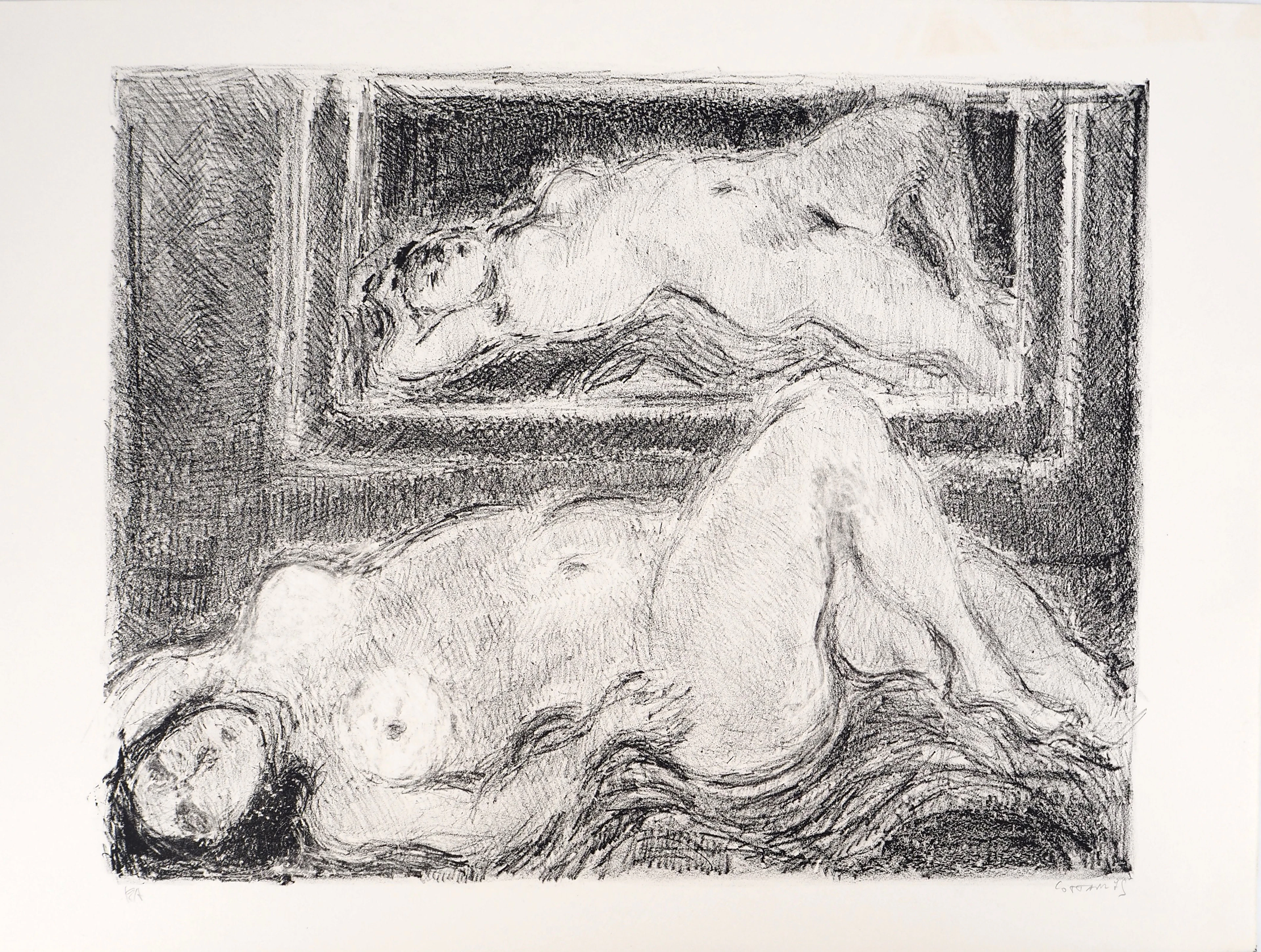 André COTTAVOZ - Femme nue au miroir, vers 1976 - Lithographie originale