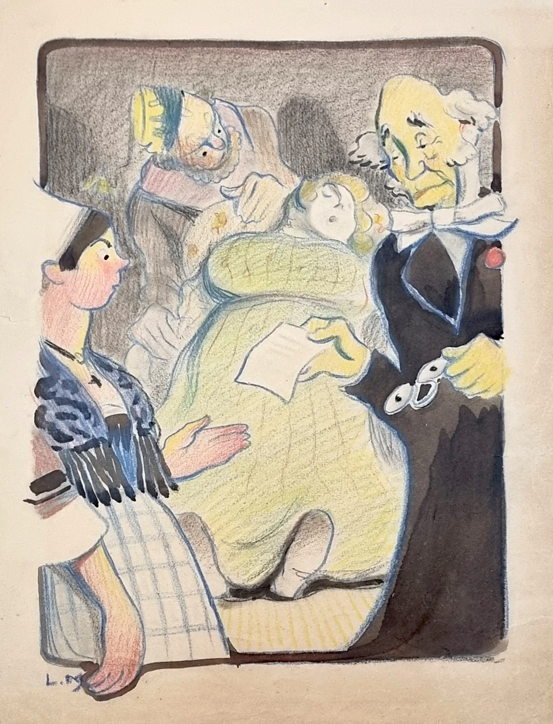Lucien Métivet, Syncope, dessin signé, vers1898