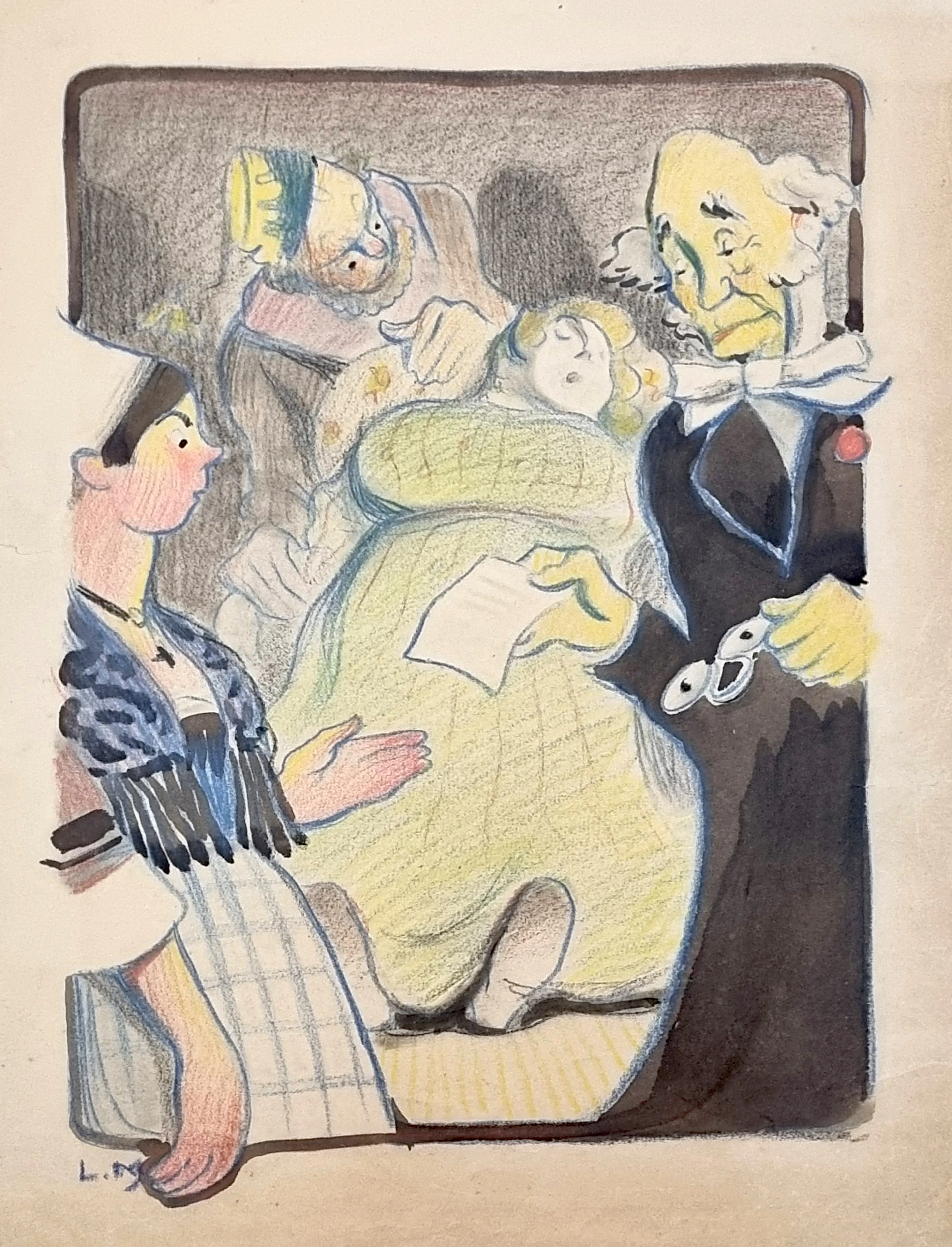 Lucien Métivet, Syncope, dessin signé, vers1898