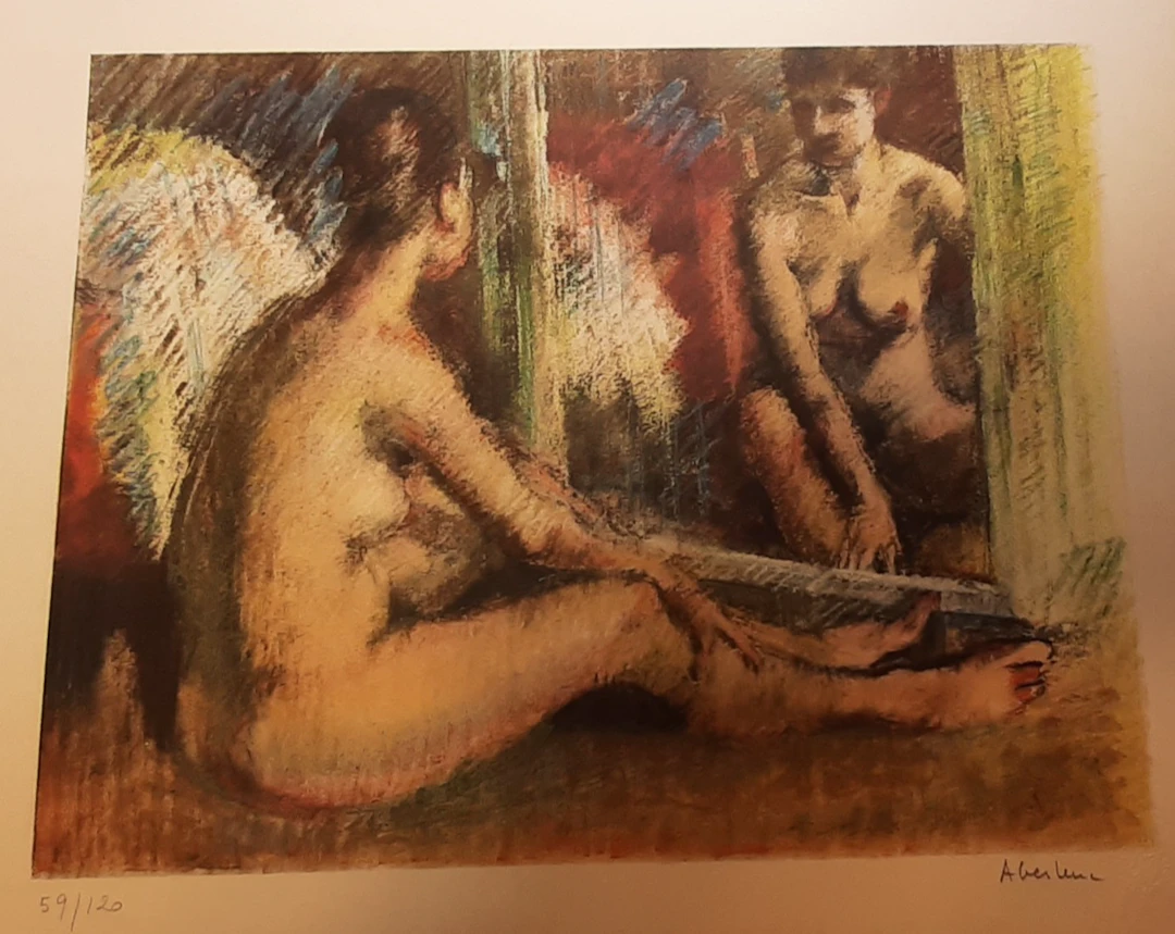 René ABERLENC - Nu assis au miroir, 1965 - Lithographie originale signée