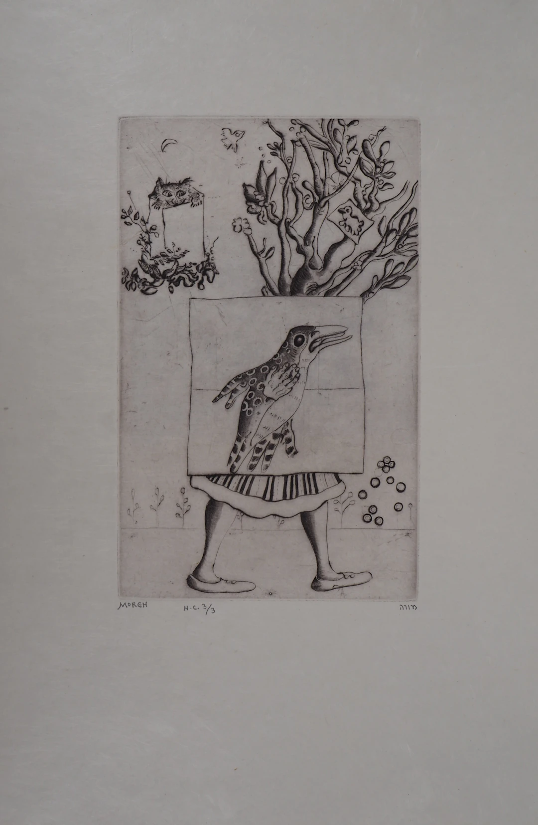 Mordecaï MOREH : Le vol de l’oiseau - Gravure originale signée