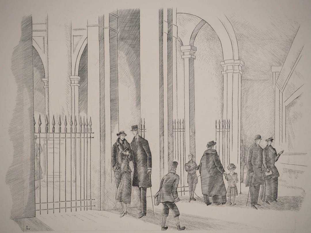 Jean-Emile LABOUREUR : Sous les arches du Palais Royal, Gravure originale