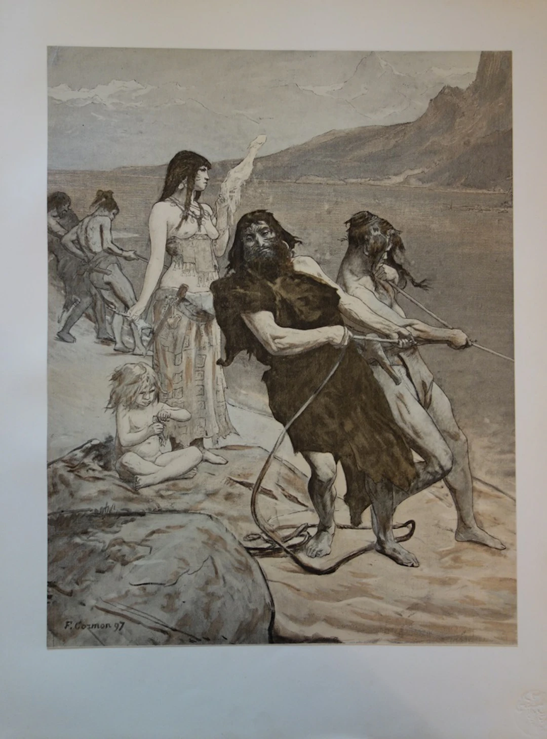 Fernand Cormon - Cité lacustre, Lithographie originale signée (1897)