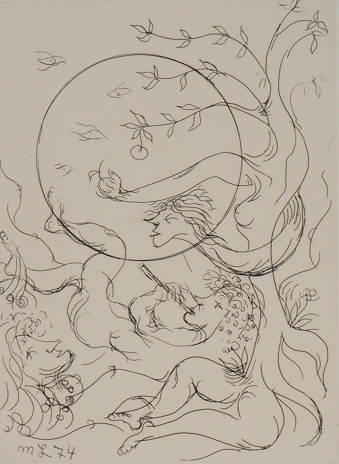 Meyer LAZAR - Le repos champêtre, 1974 - Gravure originale signée