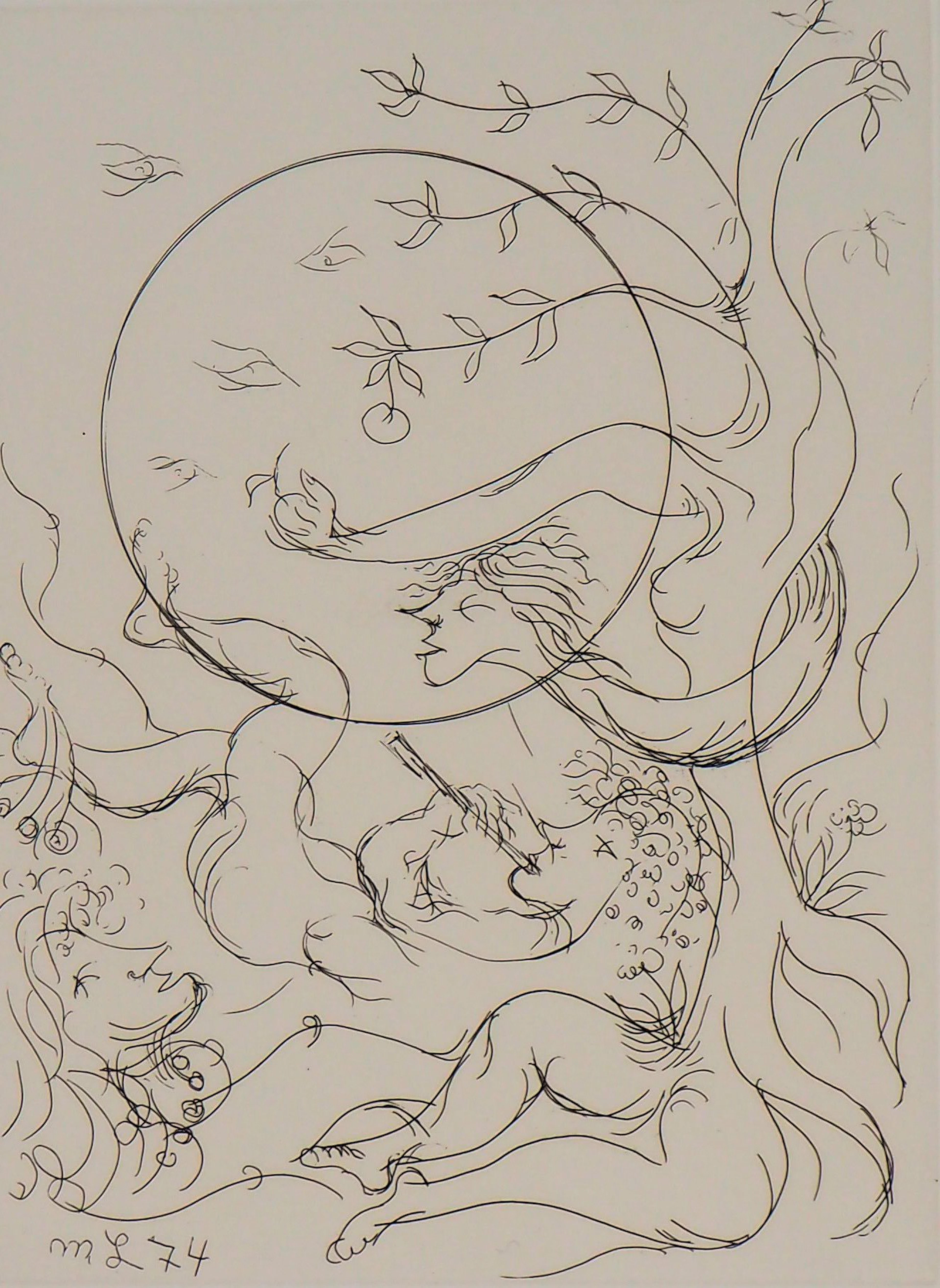 Meyer LAZAR - Le repos champêtre, 1974 - Gravure originale signée