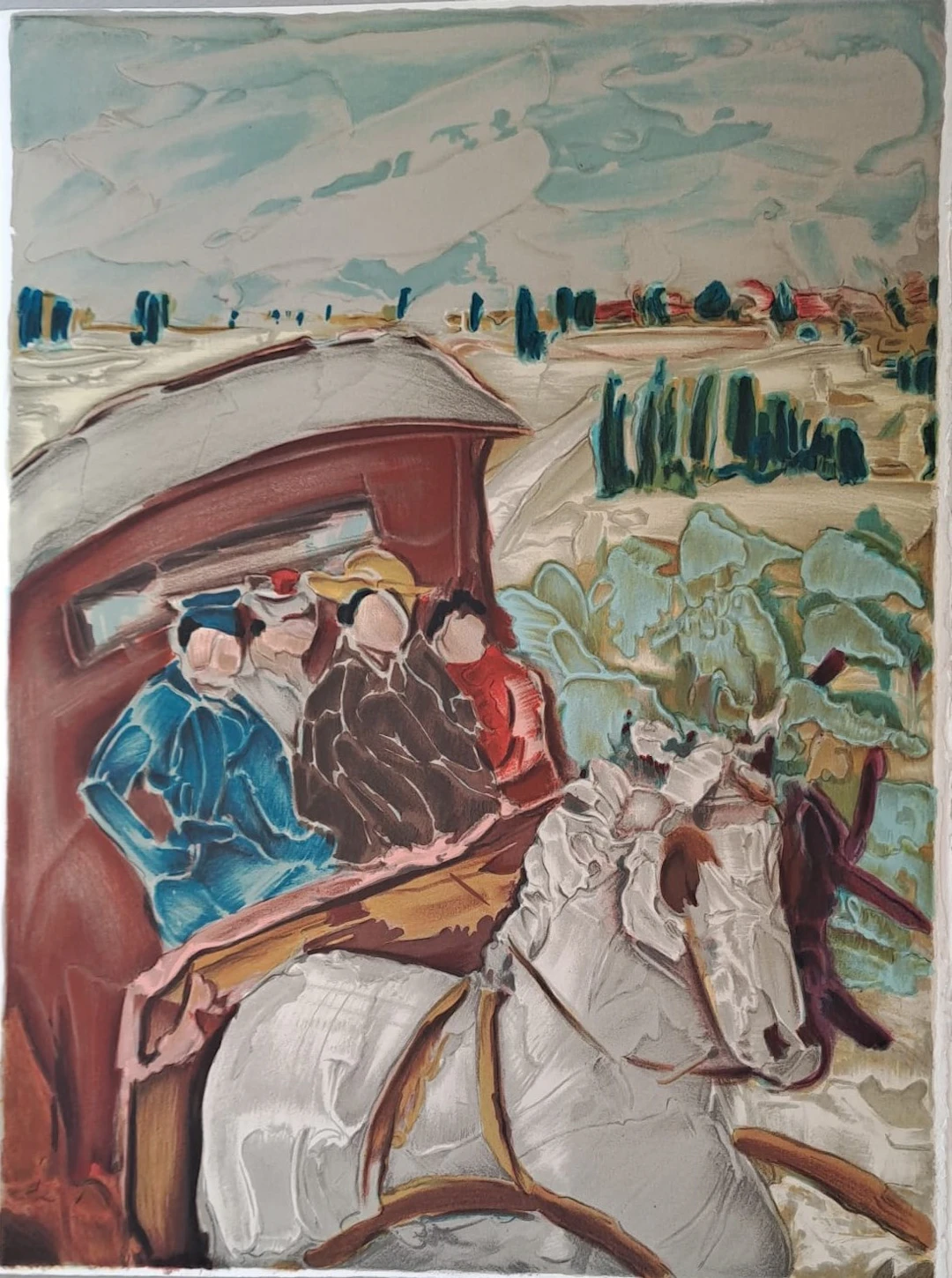 Toussaint d’Orcino - La voiture à cheval - Lithographie originale