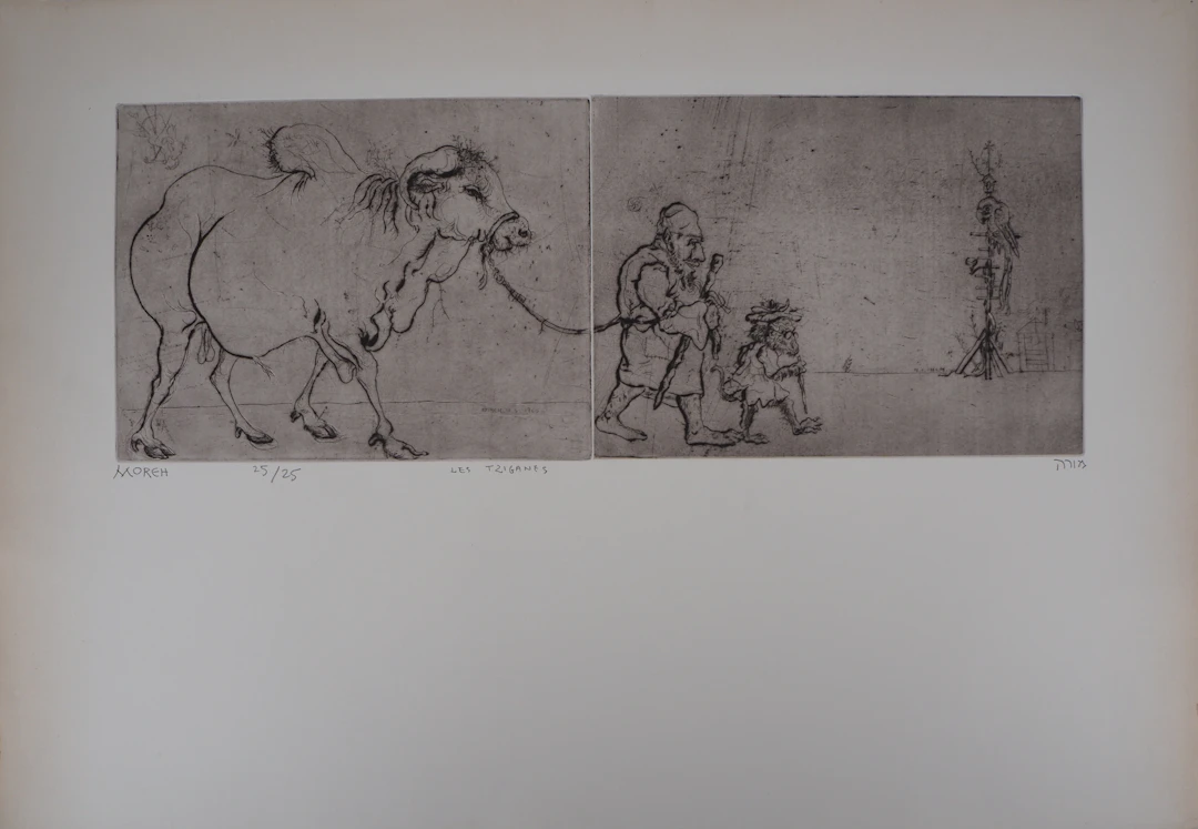 Mordecaï MOREH : Les Tziganes - Gravure originale signée