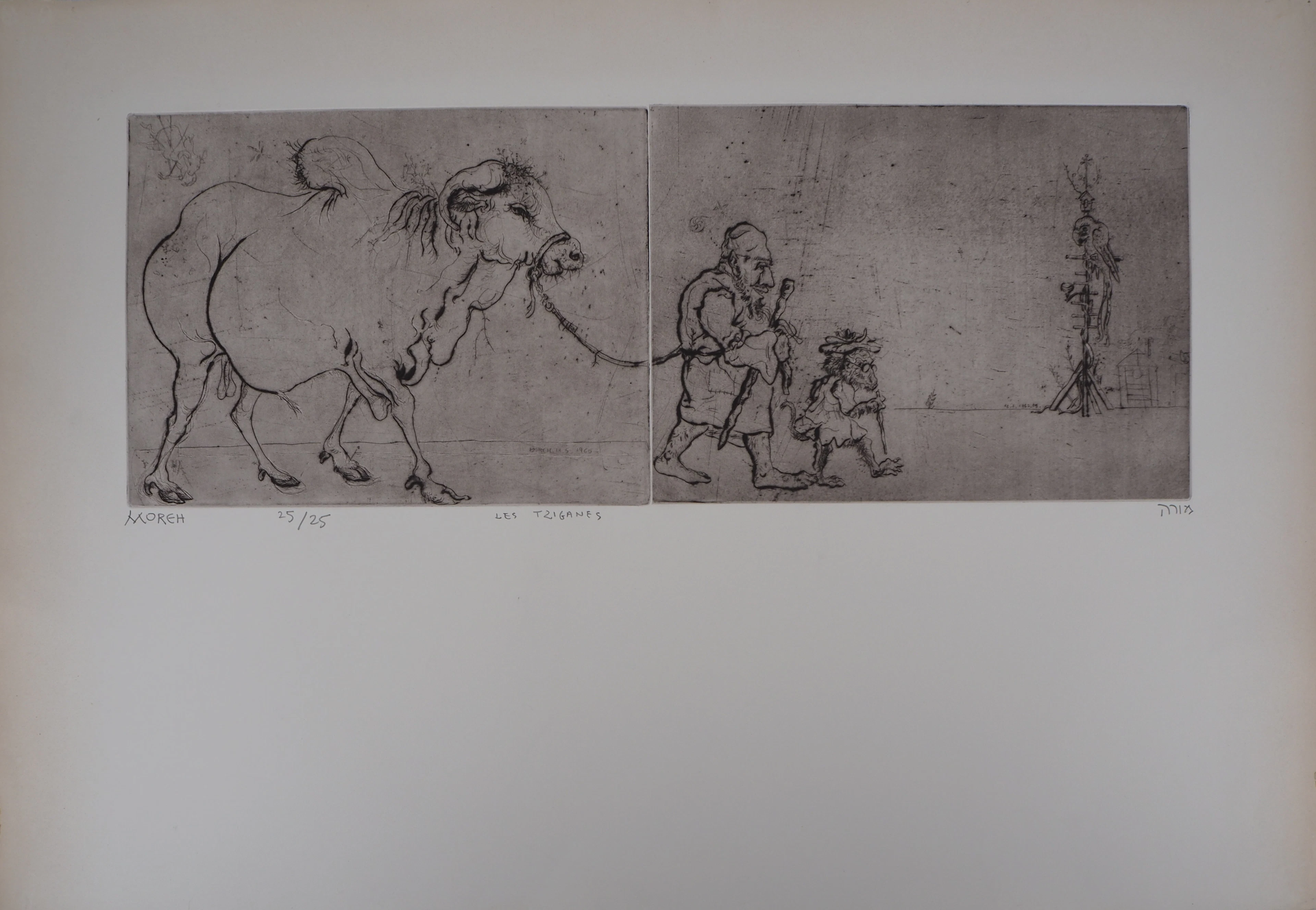 Mordecaï MOREH : Les Tziganes - Gravure originale signée