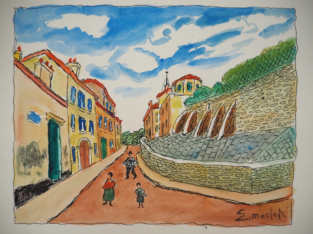 Elisée MACLET : Les remparts - Aquarelle signée