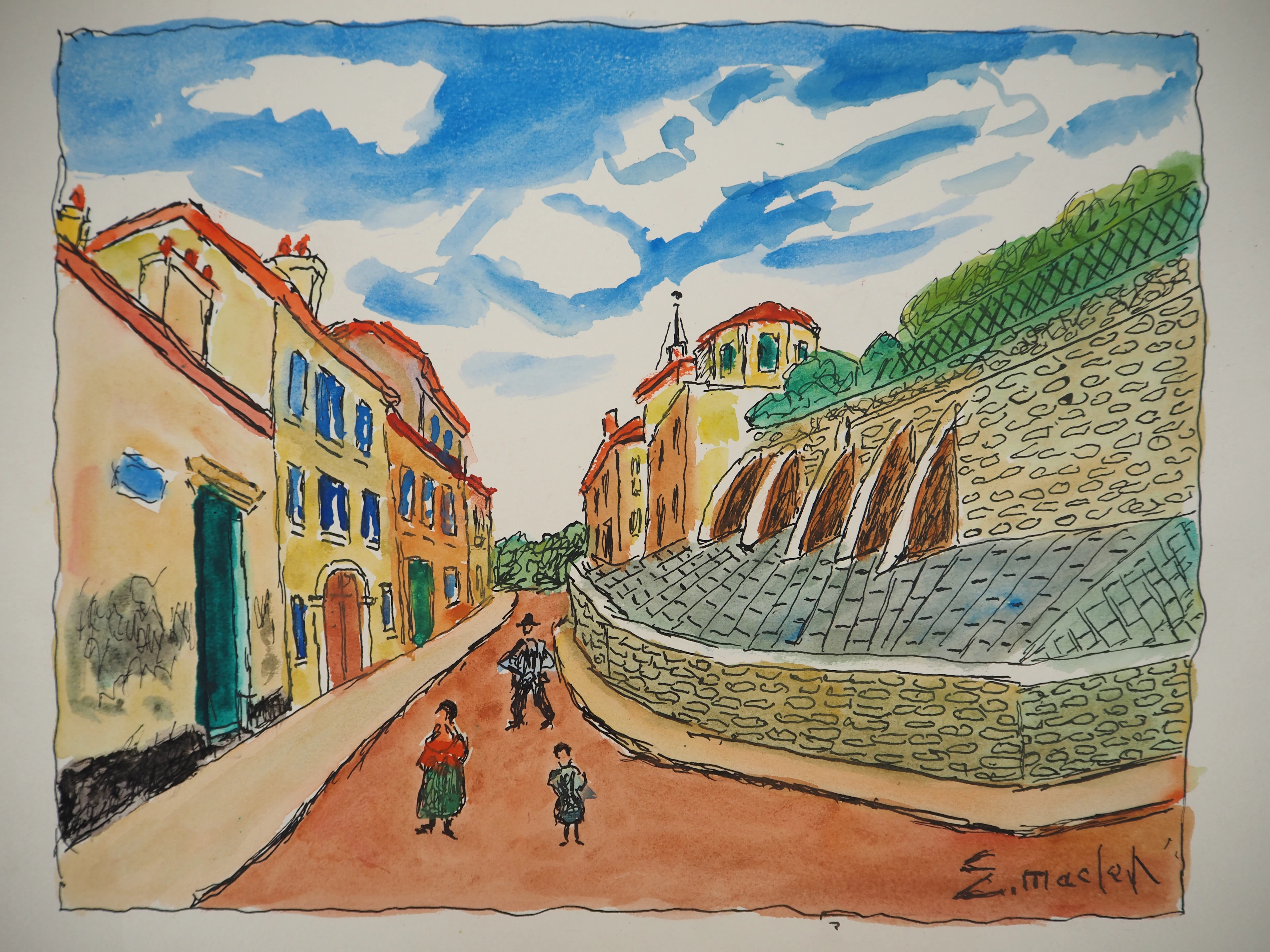 Elisée MACLET : Les remparts - Aquarelle signée