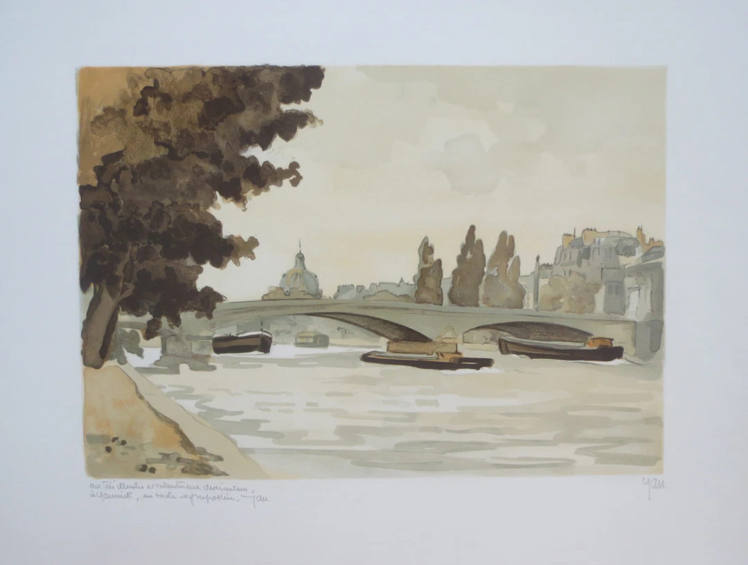 Robert YAN - Le pont du Carrousel - Lithographie signée et dédicacée