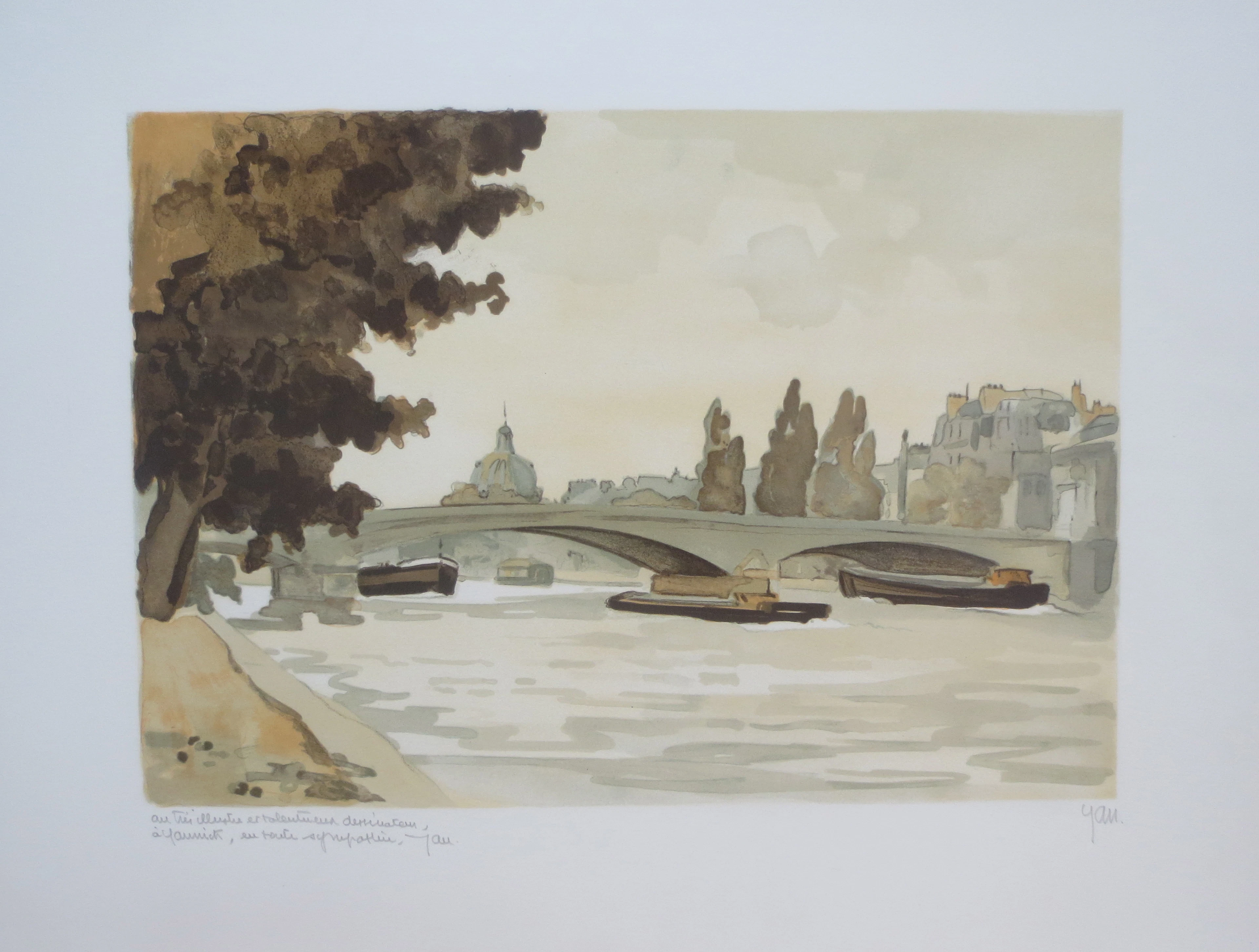 Robert YAN - Le pont du Carrousel - Lithographie signée et dédicacée