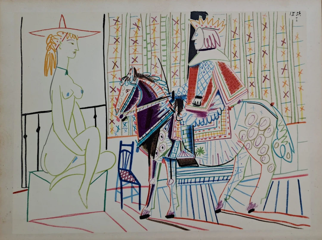 Pablo Picasso - Le roi et la femme nue au chapeau, 1954 - Lithographie