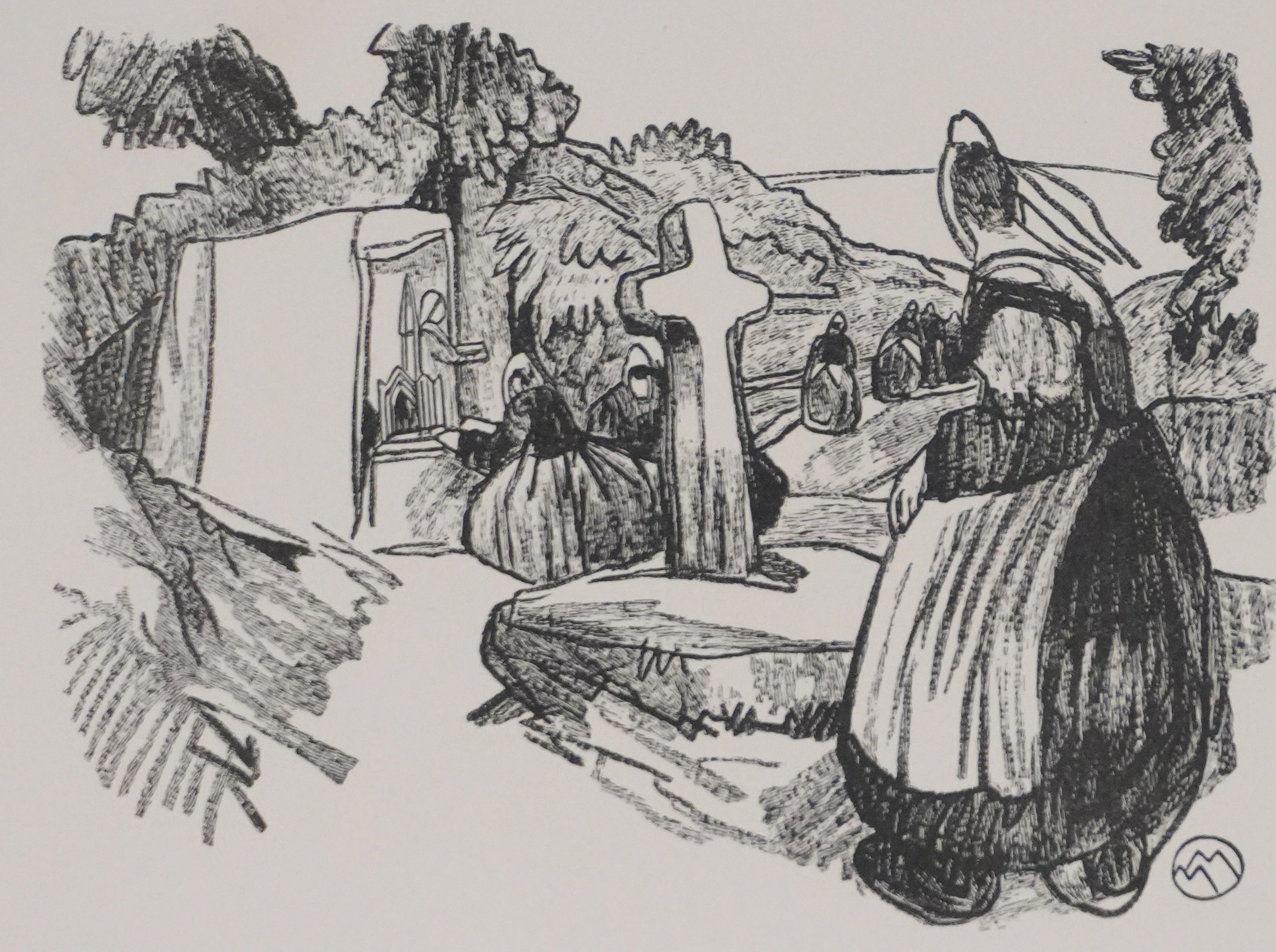 Mathurin MEHEUT : Bretagne, Pèlerinage à l’oratoire (Noir), Gravure