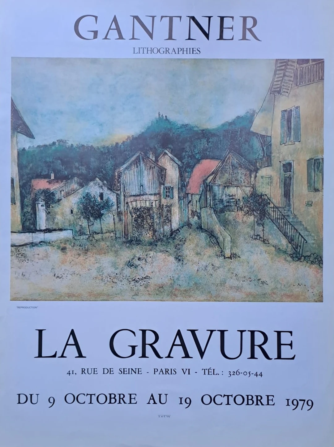 Bernard Gantner - Place du village - Affiche originale, 1979