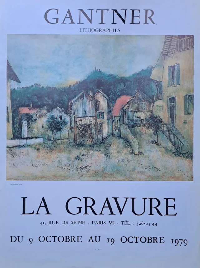 Bernard Gantner - Place du village - Affiche originale, 1979