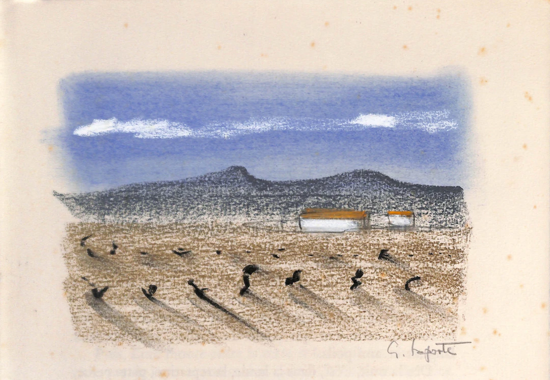 Georges LAPORTE - Champ aride au pied de la colline, 1974 - Dessin