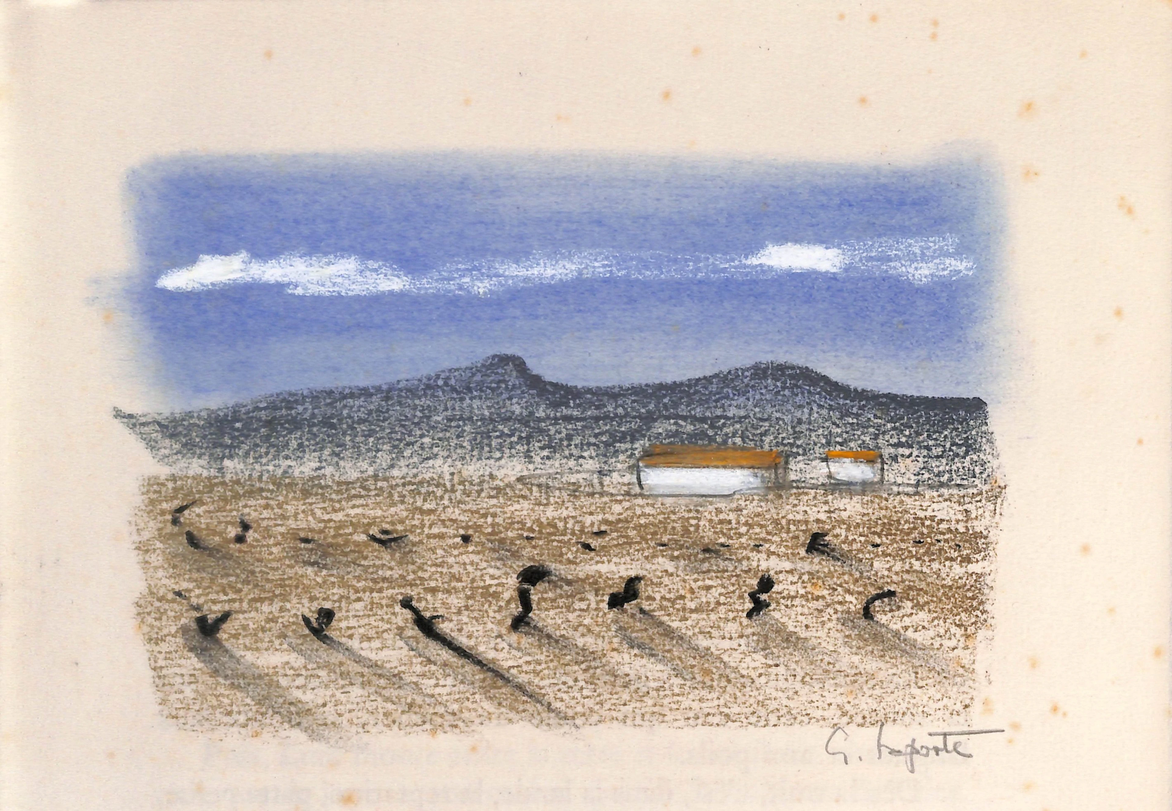 Georges LAPORTE - Champ aride au pied de la colline, 1974 - Dessin