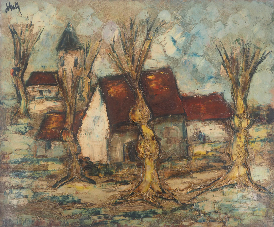 Henry Maurice D’ANTY : L’église du village - Huile sur toile signée