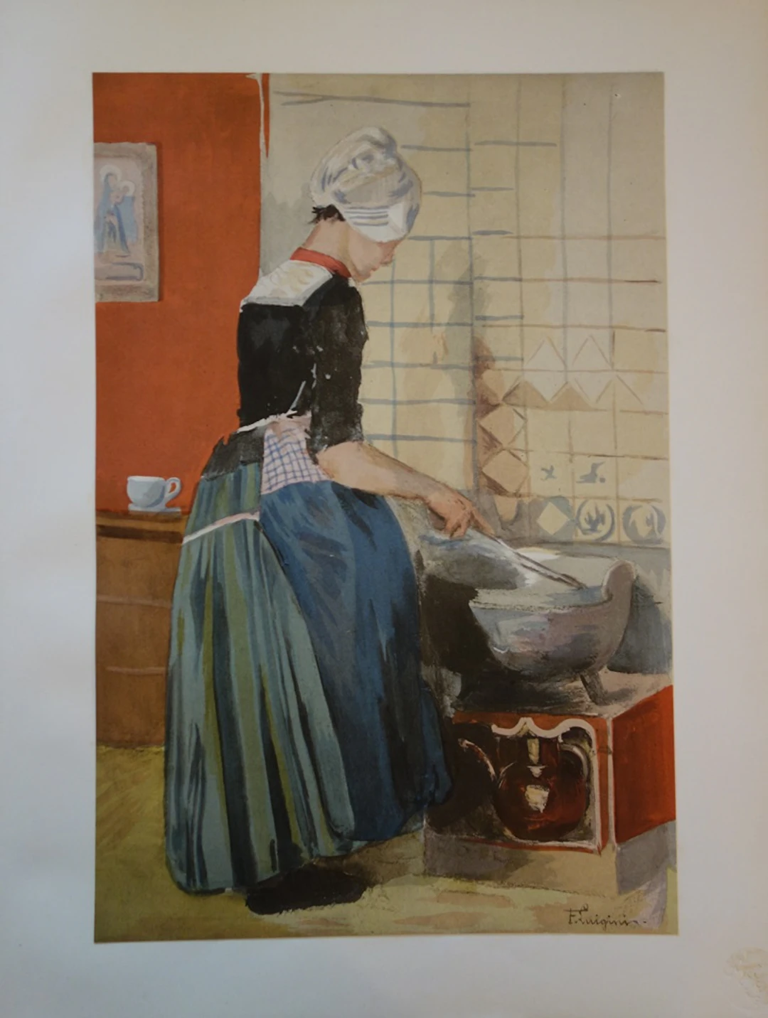 F. Luigini -i La Servante, Lithographie originale signée (1897)