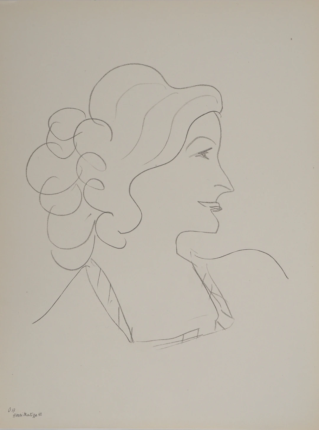 Henri MATISSE : Profil féminin souriant, Lithographie signée