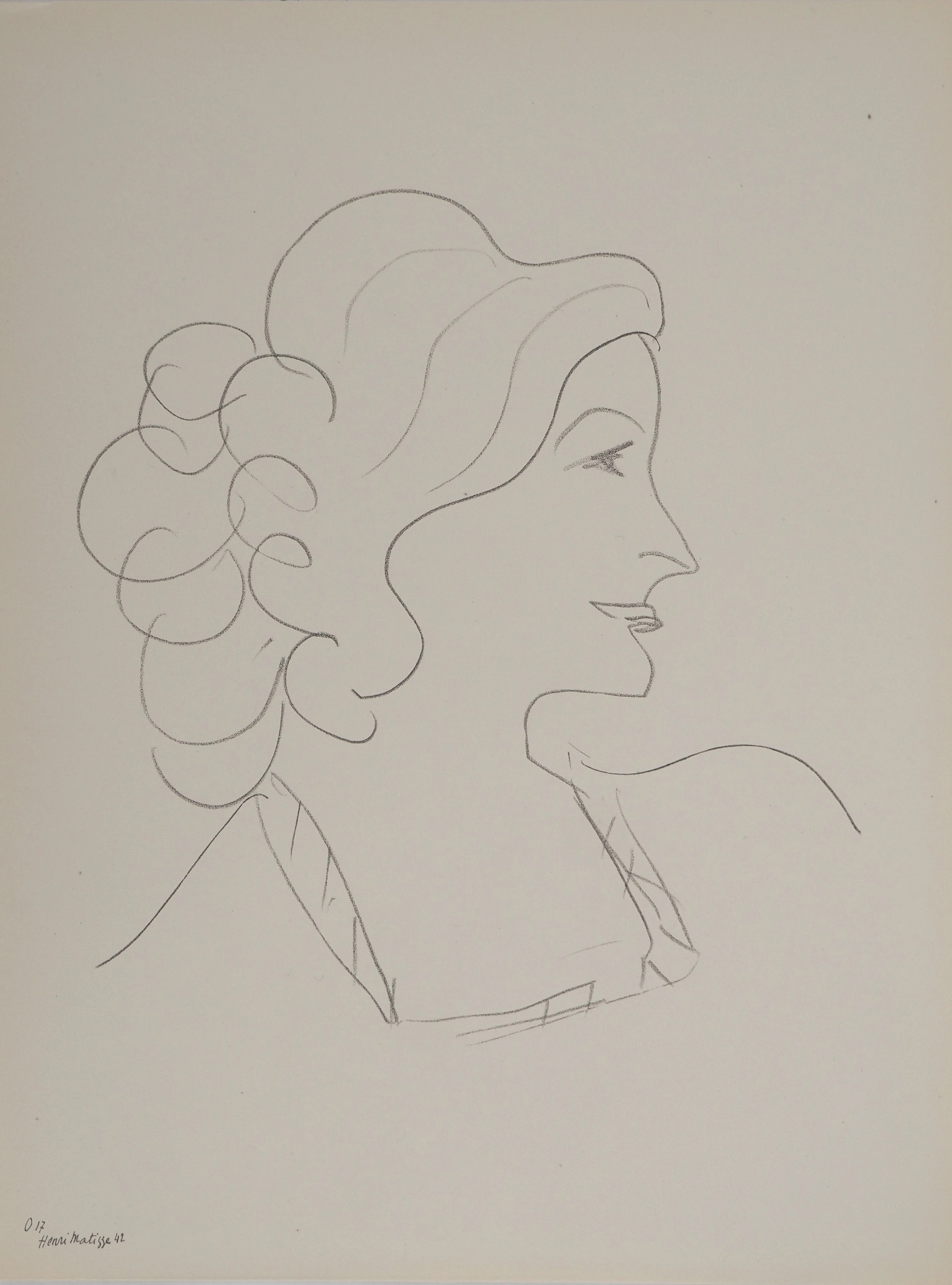 Henri MATISSE : Profil féminin souriant, Lithographie signée