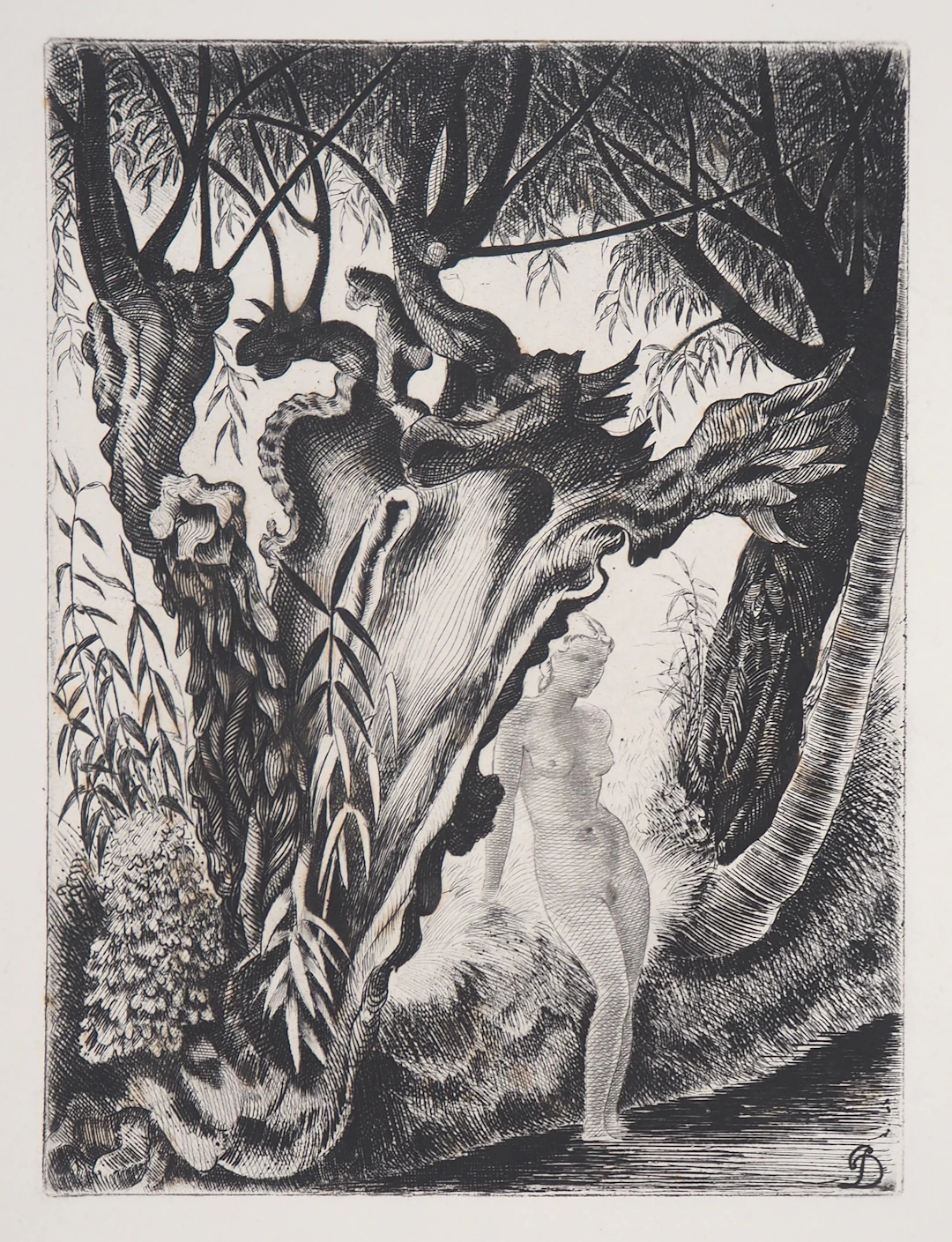Pierre DUBREUIL - Nue dans le forêt, 1946 - Gravure originale signée