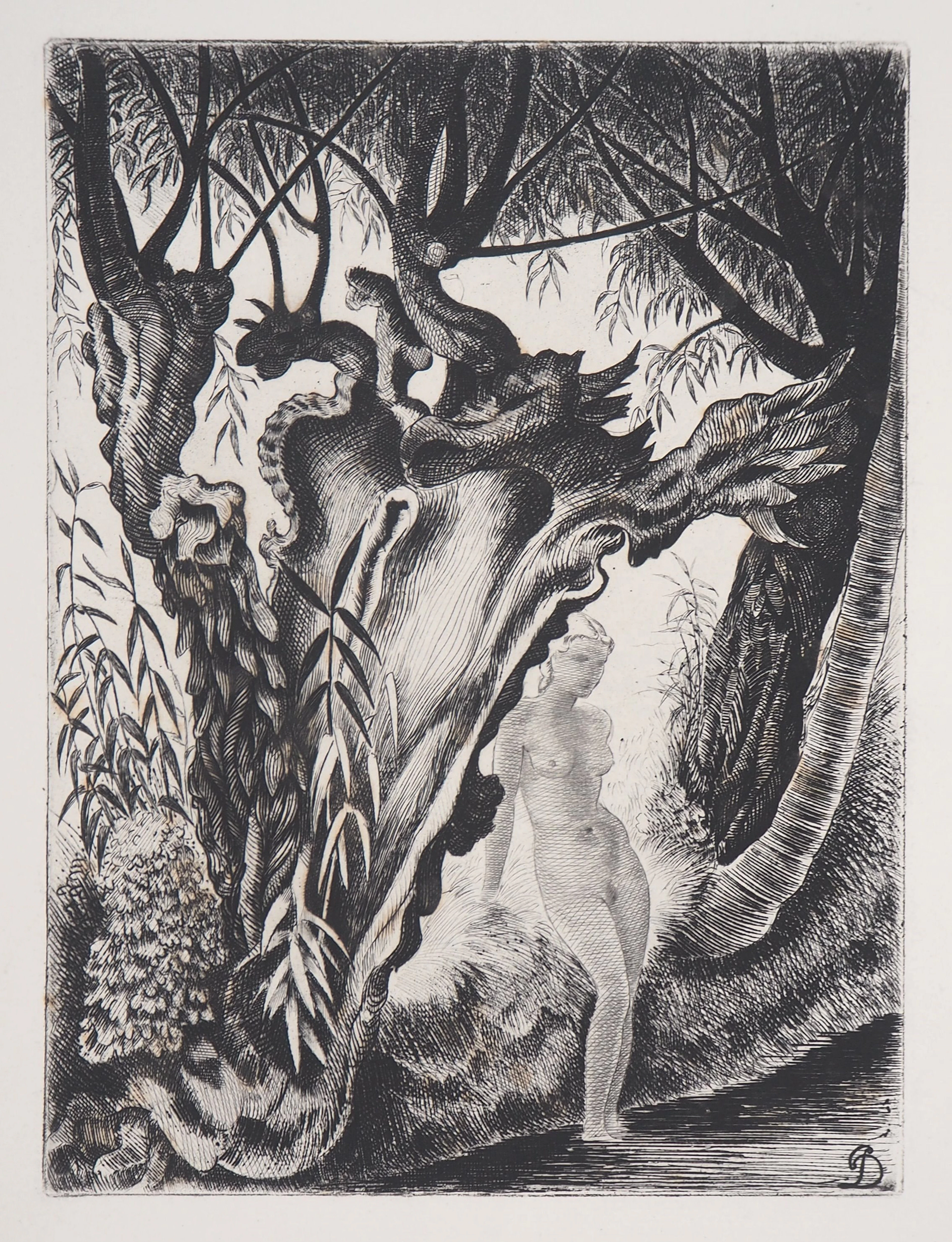 Pierre DUBREUIL - Nue dans le forêt, 1946 - Gravure originale signée