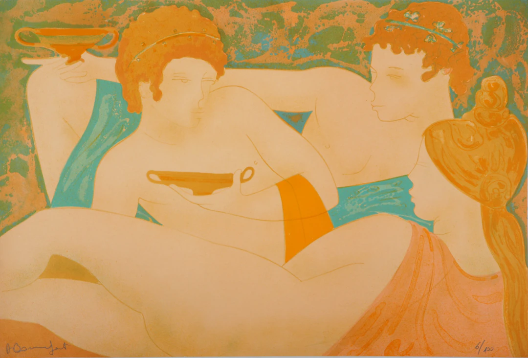 Alain BONNEFOIT : Le banquet - Lithographie originale, signée au crayon